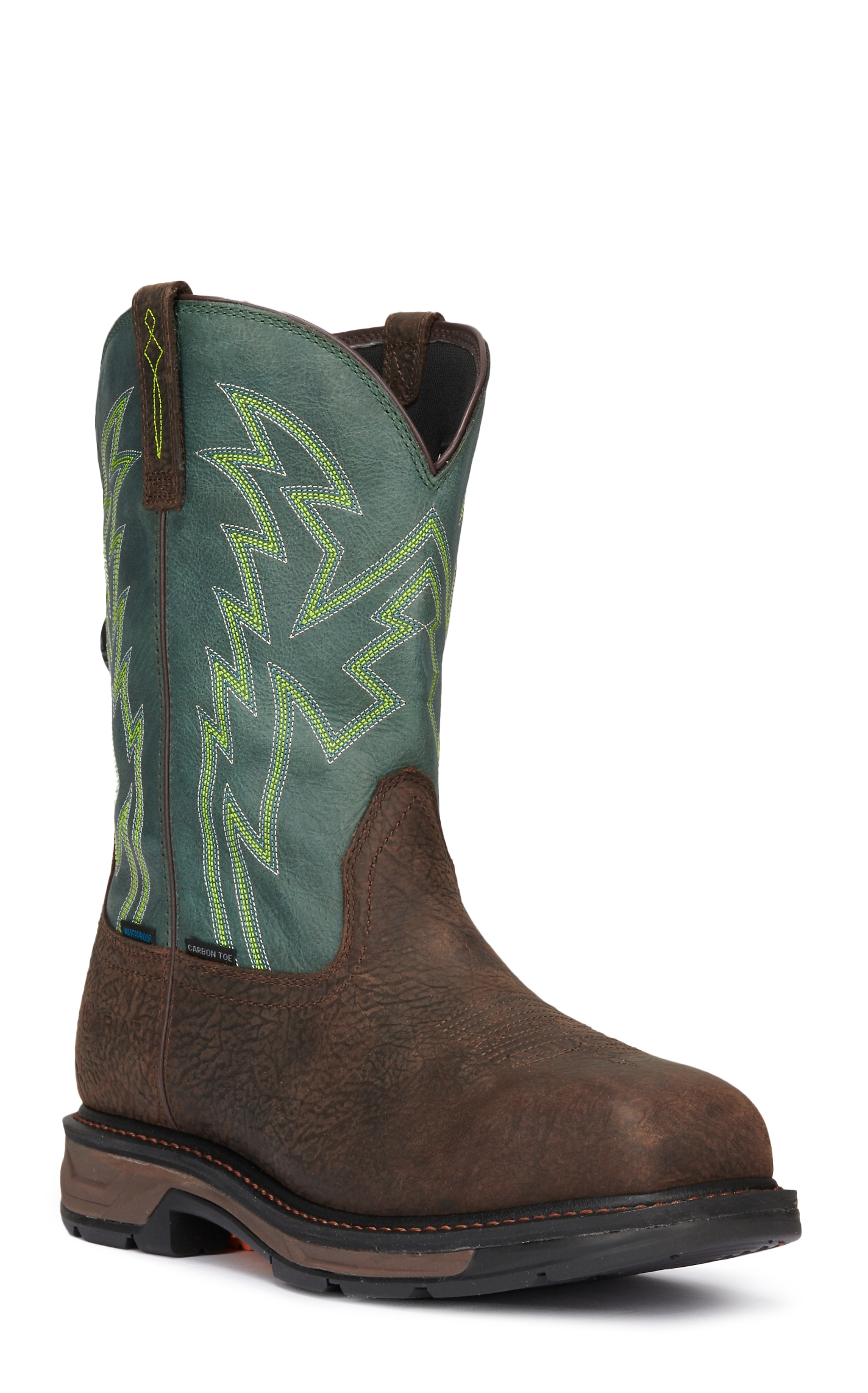 Ariat Men's WorkHog XT Brown and Dark Green BOA Fit Waterproof Square Carbon Toe Work Boots - Image 1