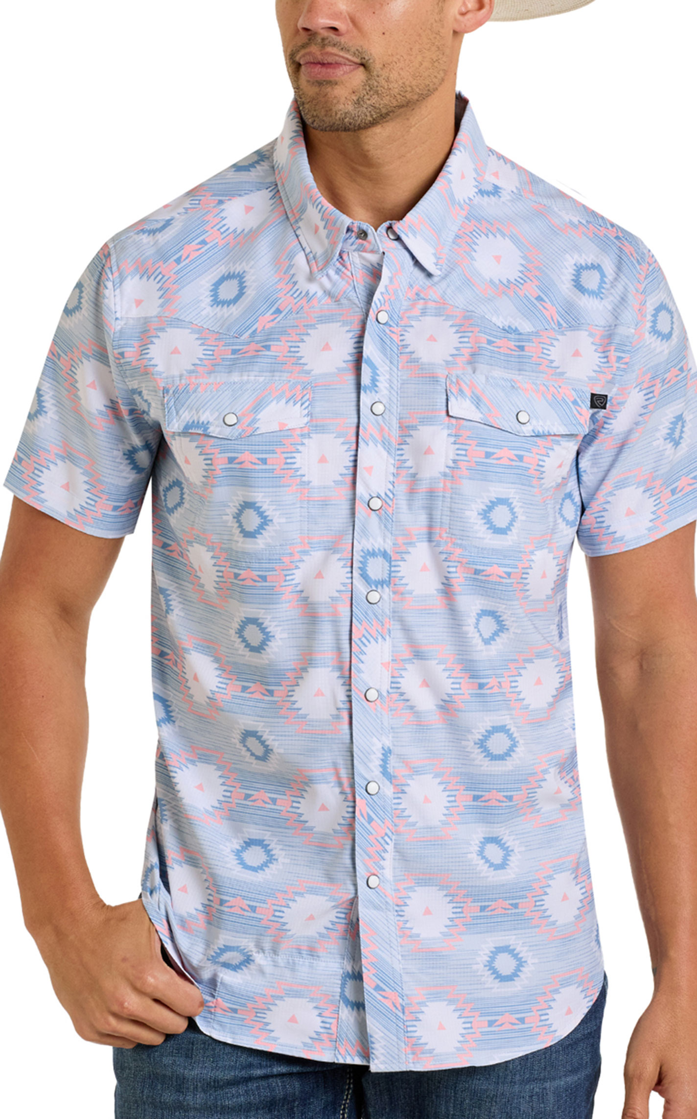 Rock & Roll Denim Men's Light Blue & Pink Aztec Print Shirt - Image 1