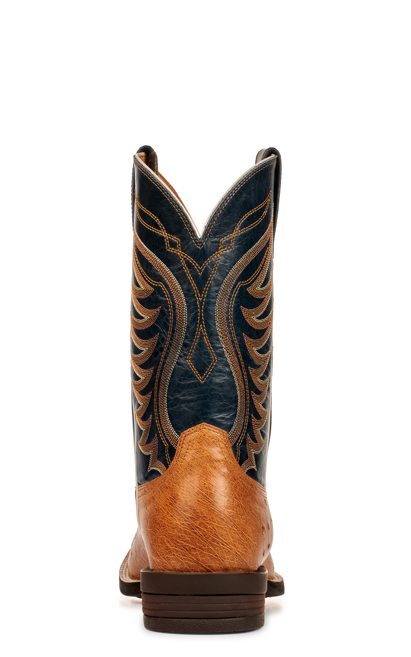 Ariat Men's Reckoning Antique Saddle Brown and Black Smooth Quill Ostrich Shock Shield Wide Square Toe Exotic Cowboy Boot - Image 1