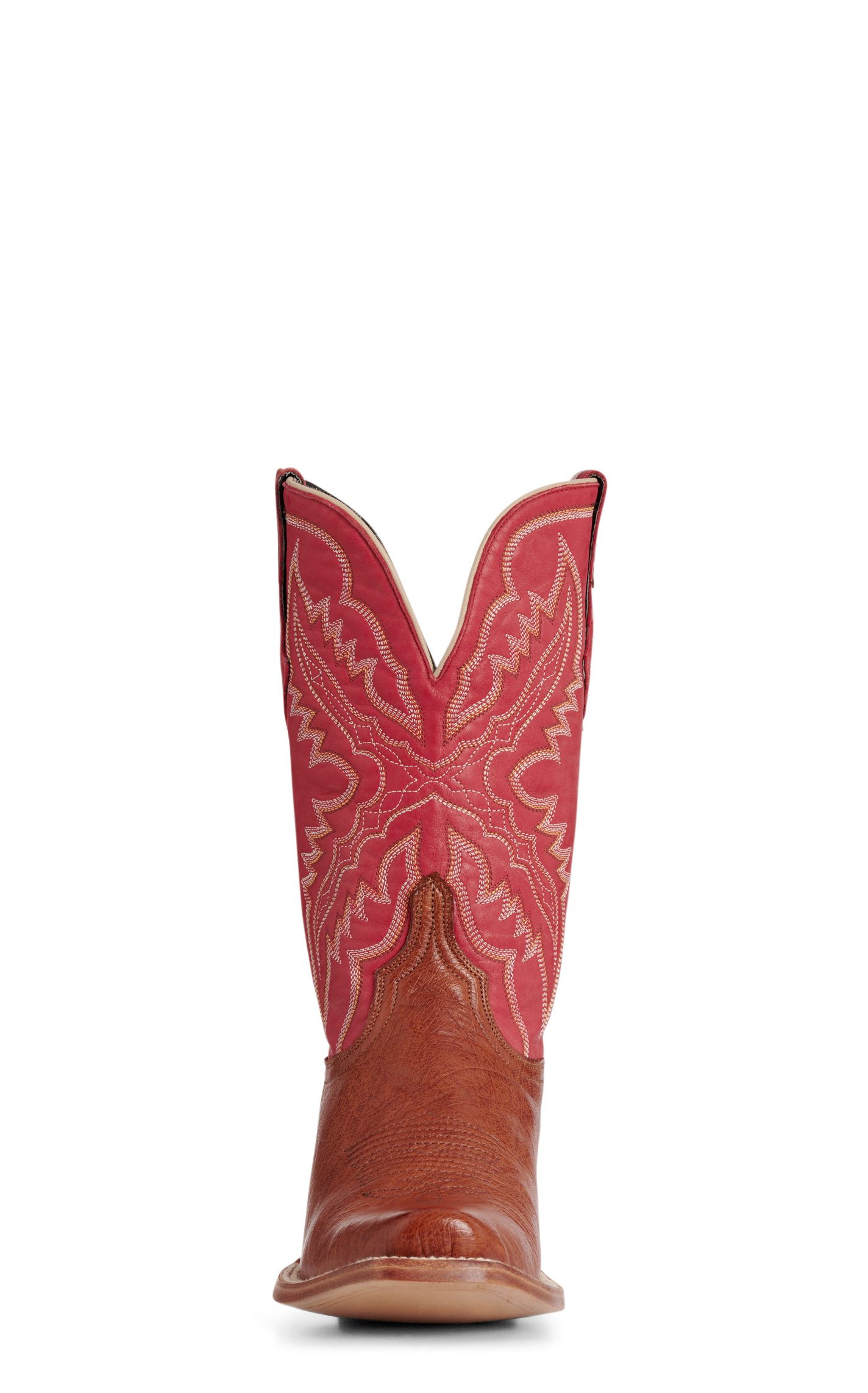 Resistol Men’s Mad Dog Cognac & Red Smooth Quill Ostrich Cutter Toe Cowboy Boots - Image 1