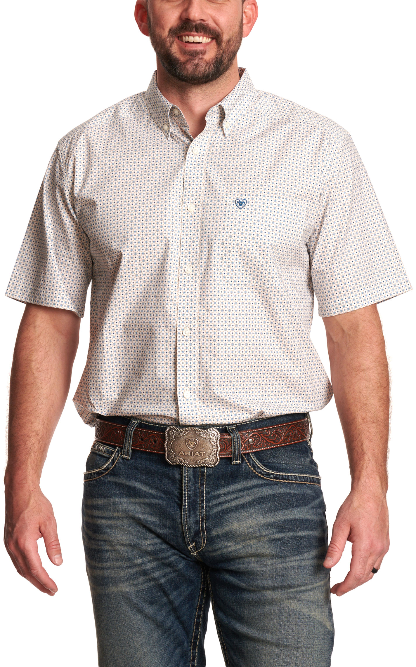 Ariat Men's Sutton Khaki Geo Print Western Shirt - Image 1