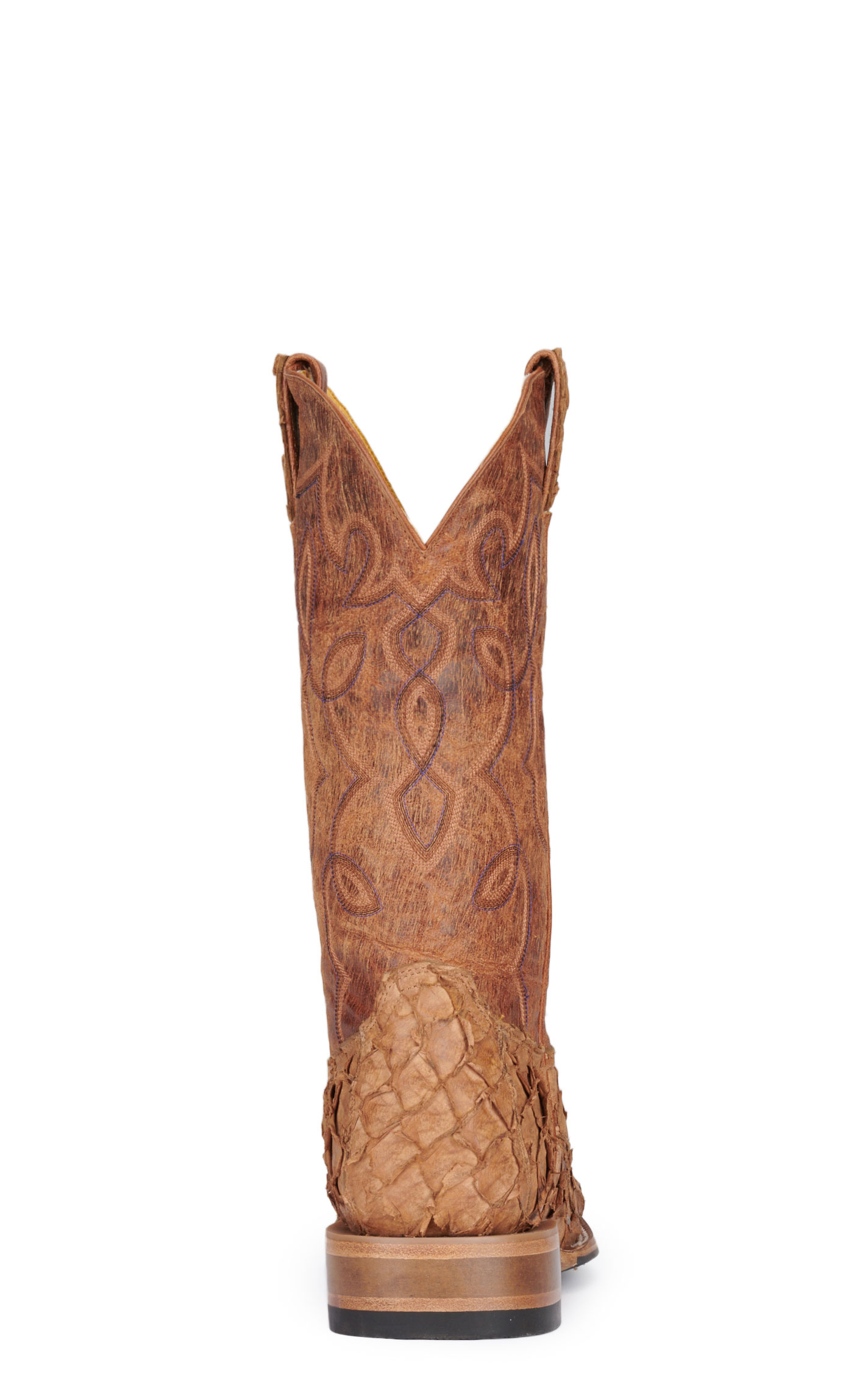 Cavender's Men's Nut Brown and Saddle Pirarucu Wide Square Toe Exotic Cowboy Boots - Image 1