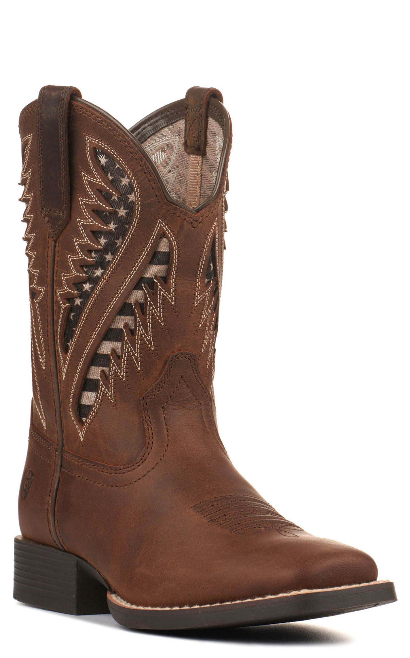 Ariat Kids Quickdraw Distressed Brown with Flag VentTEK Wide Square Toe Cowboy Boots - Image 1