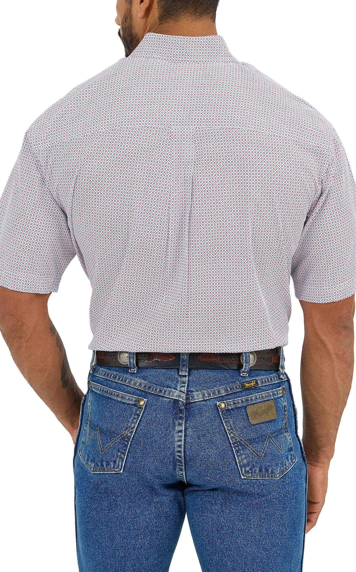 Wrangler Men's George Strait Collection Blue & Red Geo Print Western Shirt - Image 1