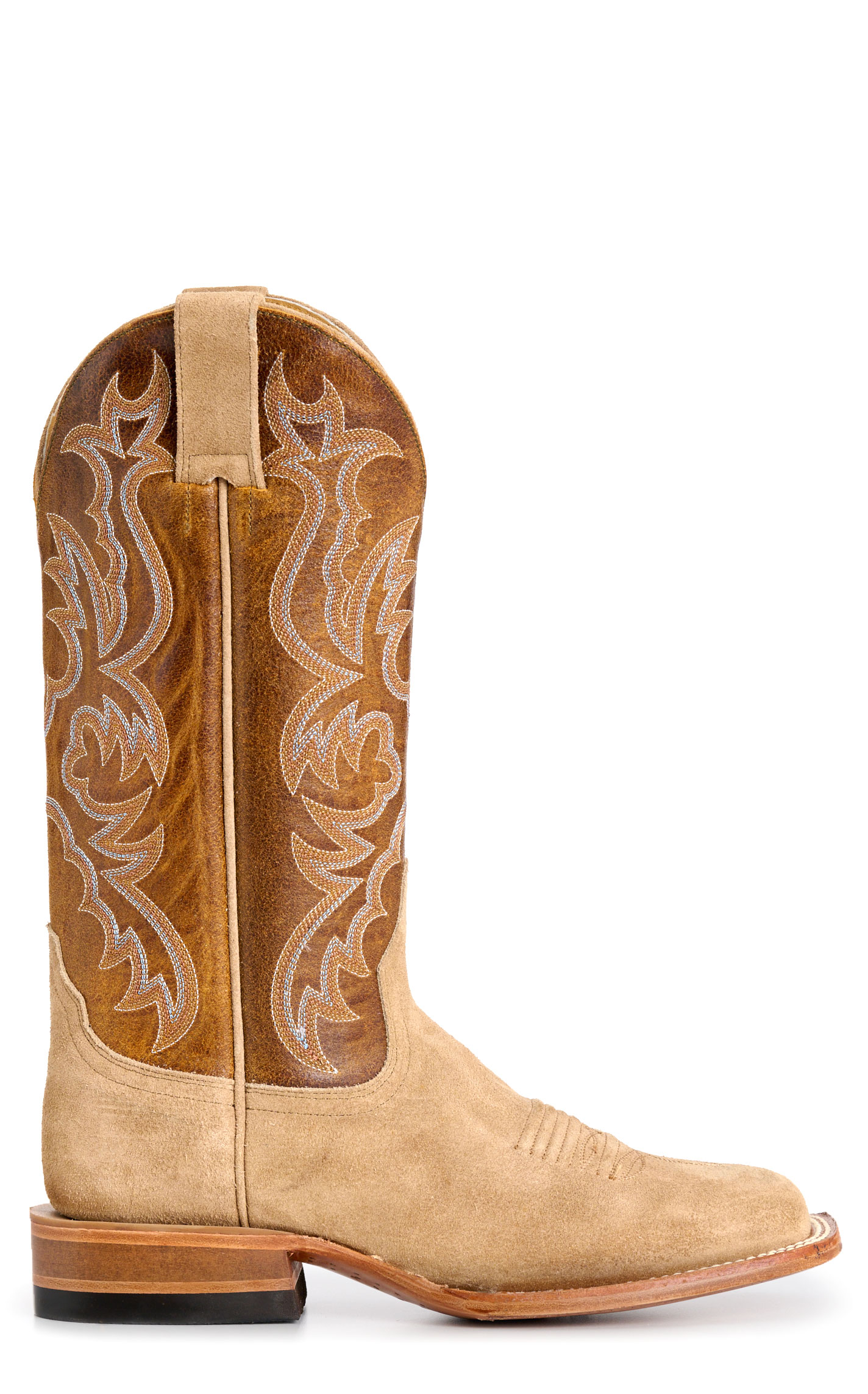 Cavender’s Women’s Camel Suede and Brown Maricopa Horseman Wide Square Toe Cowboy Boots - Image 1