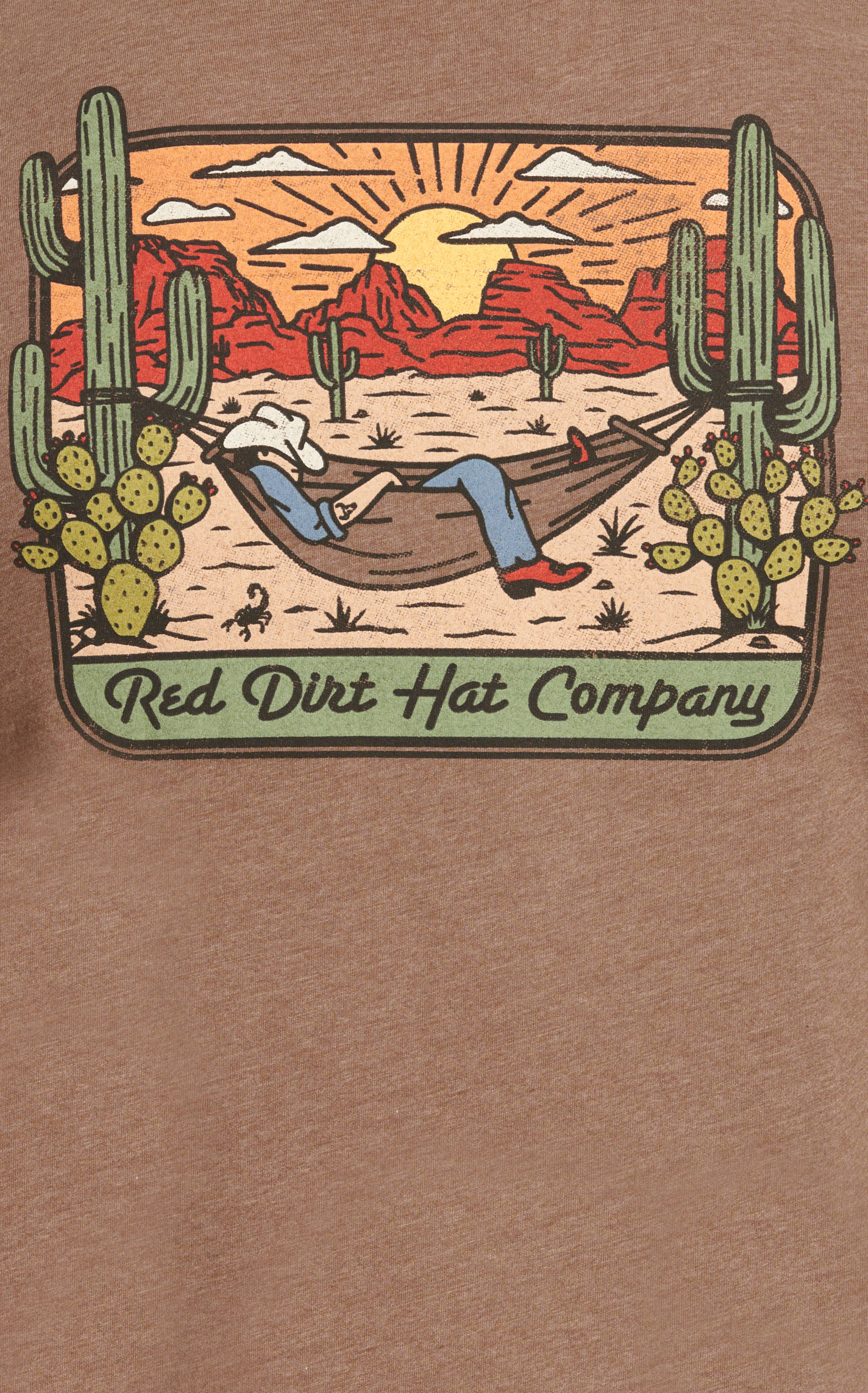 Red Dirt Hat Co. Men's Chocolate with Cowboy Cactus Desert Graphic T-Shirt - Image 1