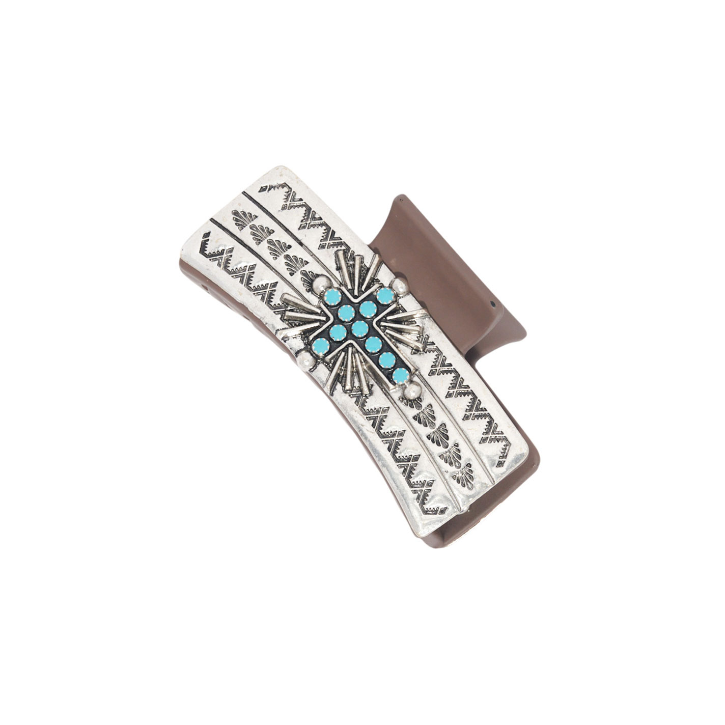 806 by Pink Panache Stamped Aztec & Turquoise Claw Hair Clip - Image 1