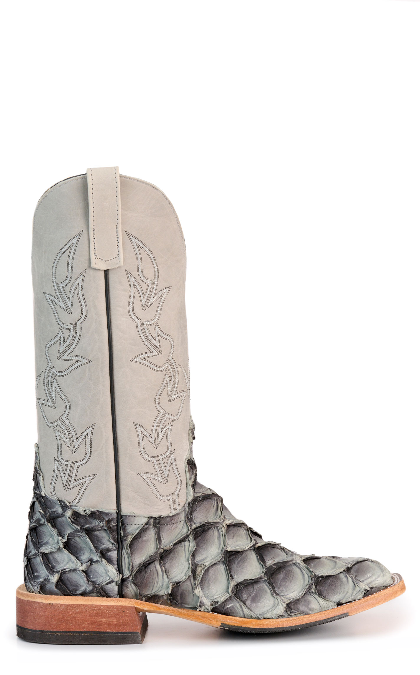 Anderson Bean Men's Gray Big Bass and Cream Black Hybrid Wide Square Toe Exotic Cowboy Boots - Image 1