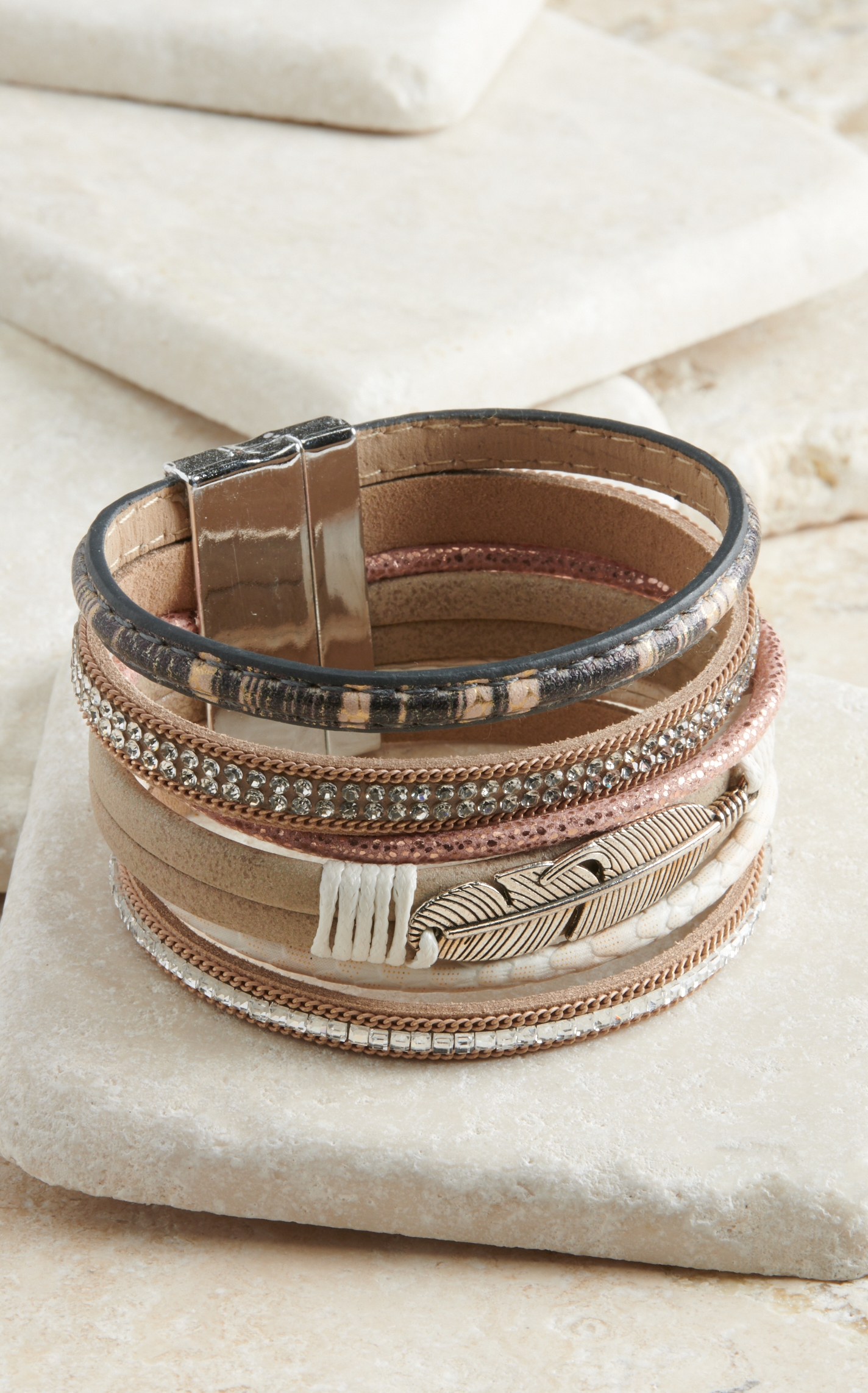 Blazin Roxx Six Row with Feather Charm Bracelet - Image 1