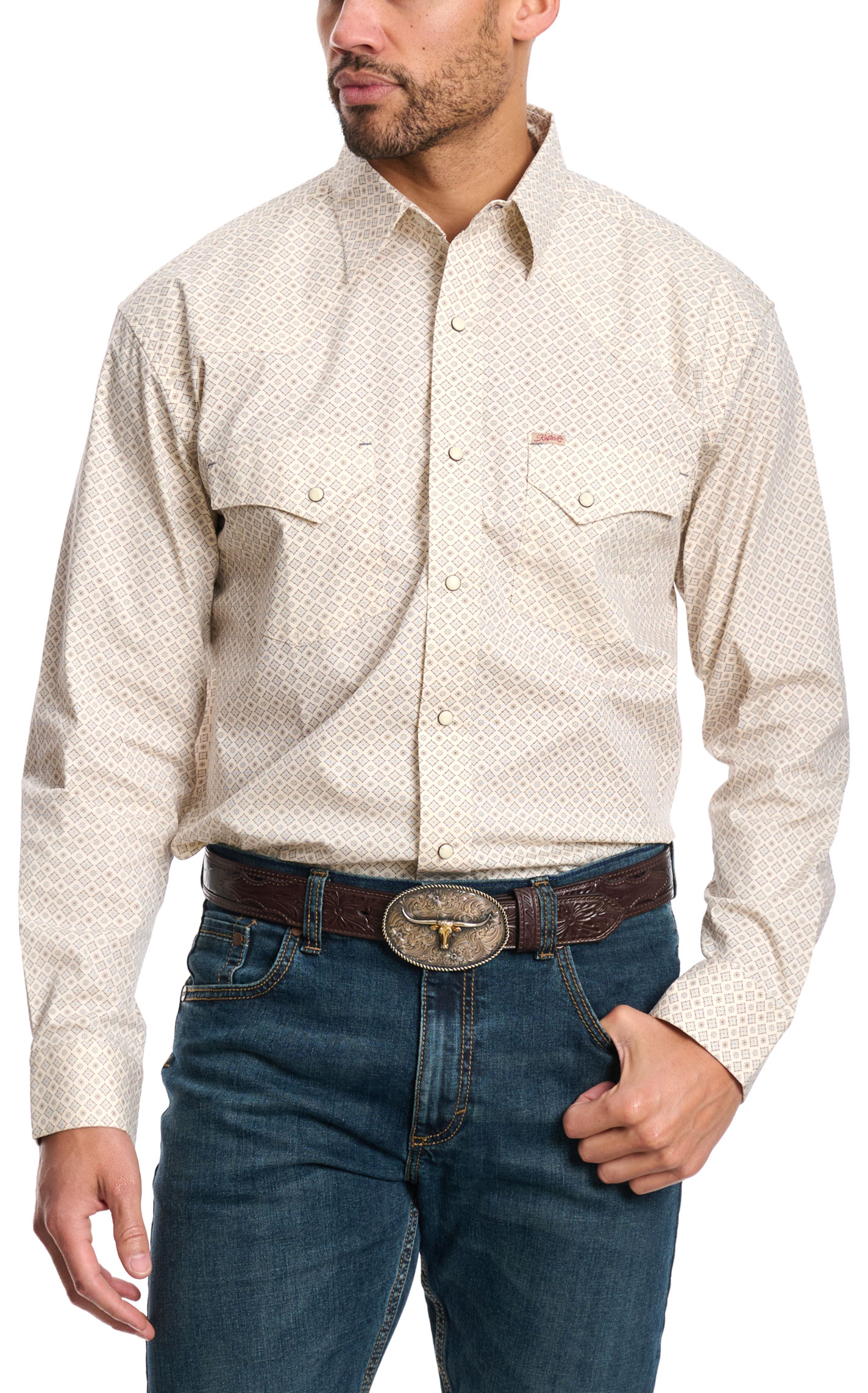 Rafter C Men's ProFlex45 Blue & White Paisley Western Shirt - Image 1