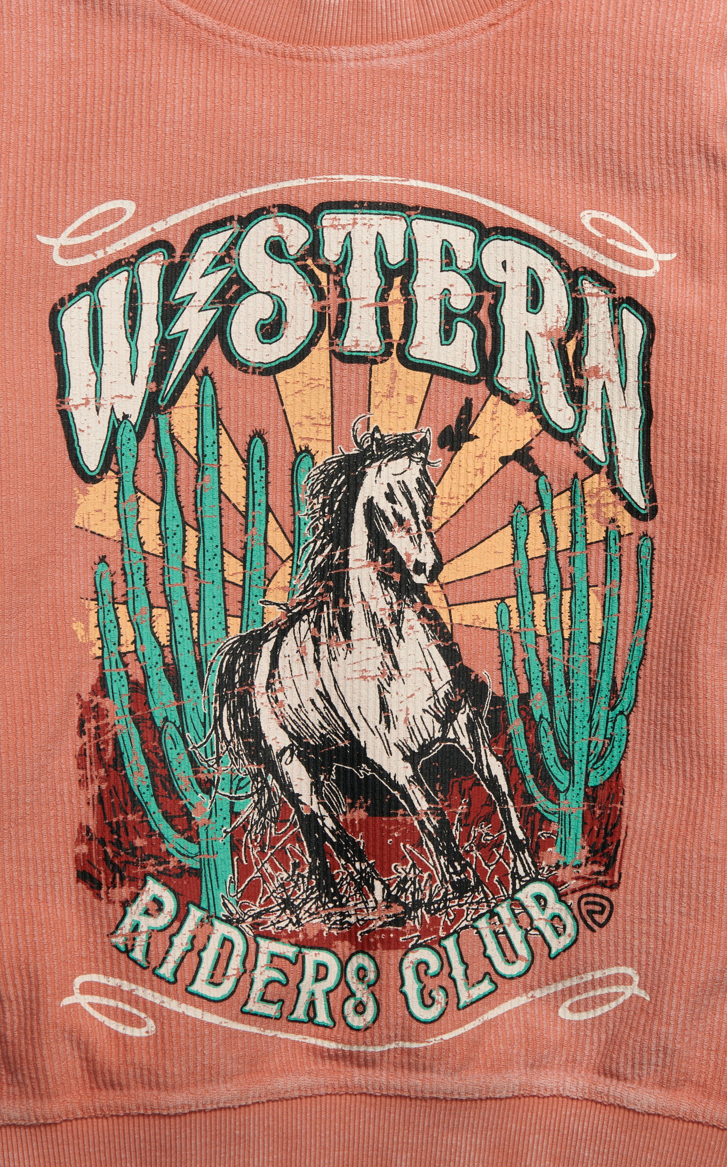 Rock & Roll Denim Girl's Terracotta Western Riders Club Graphic Ribbed Top - Image 1