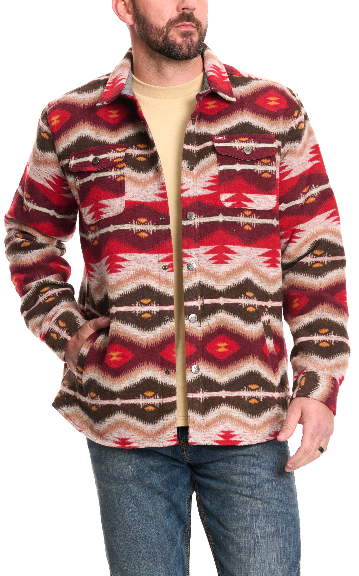 Rafter C Men's Red Dirt Collection Coffee & Crimson Aztec Shirt Jacket - Image 1