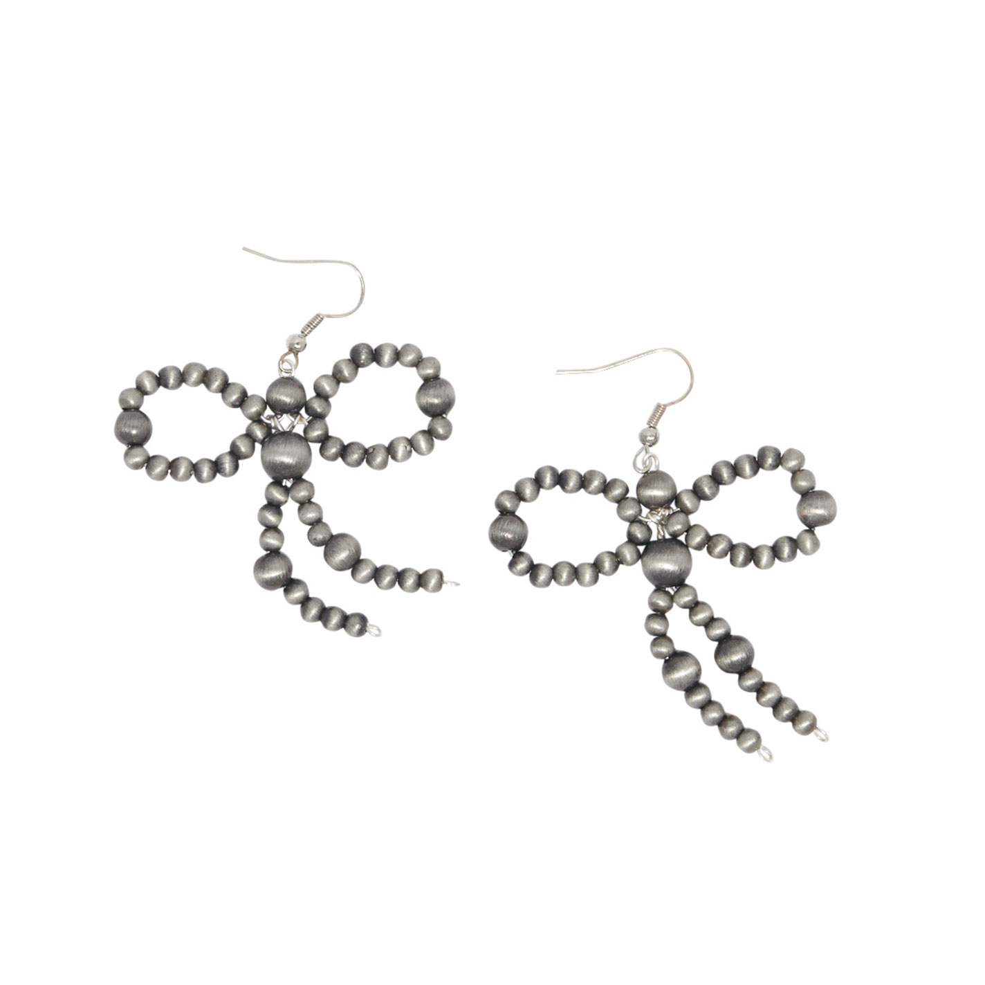 Rockin' C Silver Navajo Pearl Bead Bow Earrings  - Image 1