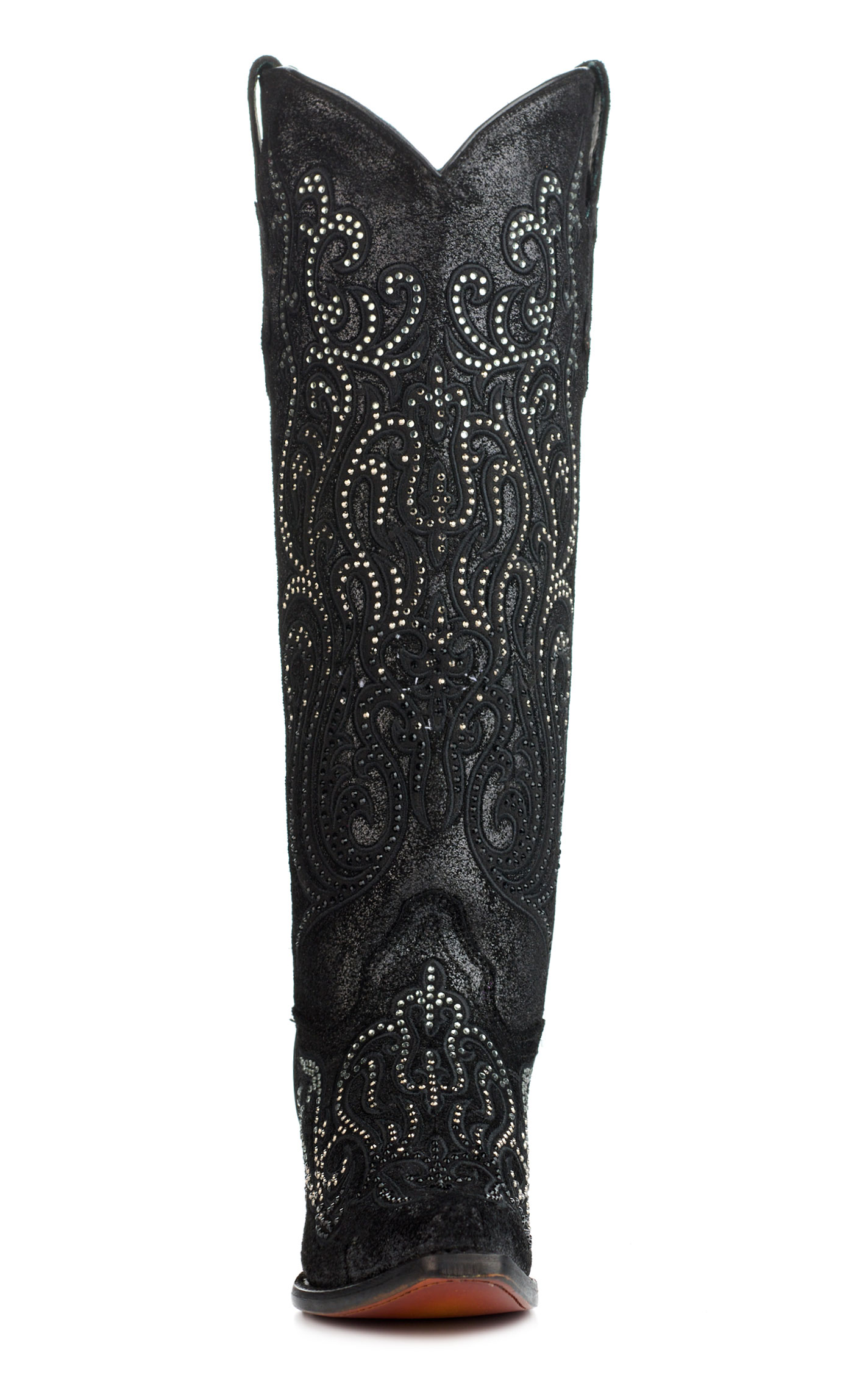 Corral Women's Black with Crystals Snip Toe Tall Cowboy Boots - Image 1