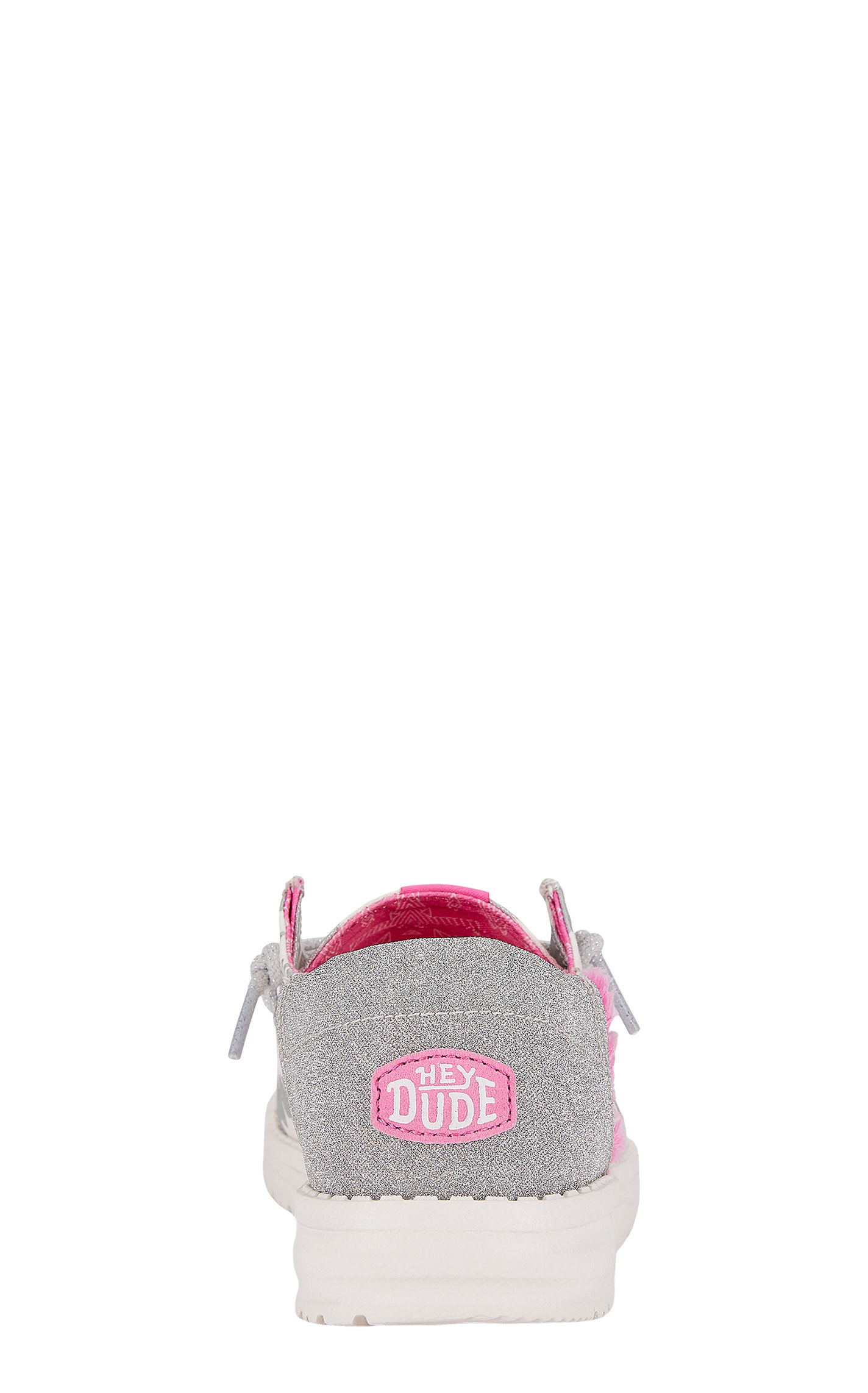 Hey Dude Women’s Wendy Funk Cow White, Silver and Pink Casual Shoes - Image 1