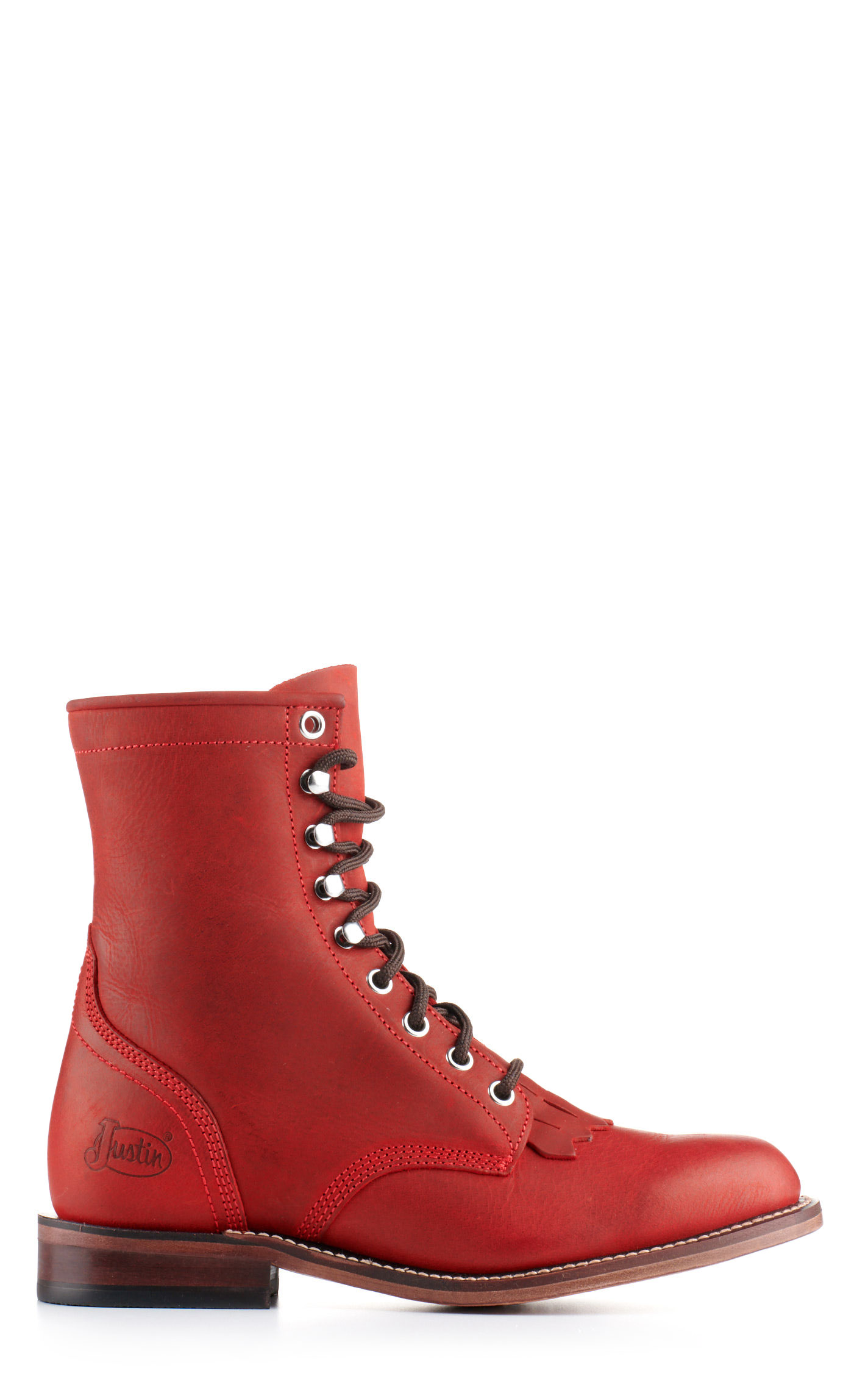 Justin Women's McKean Red Round Toe Lace Up Roper Boot - Image 1