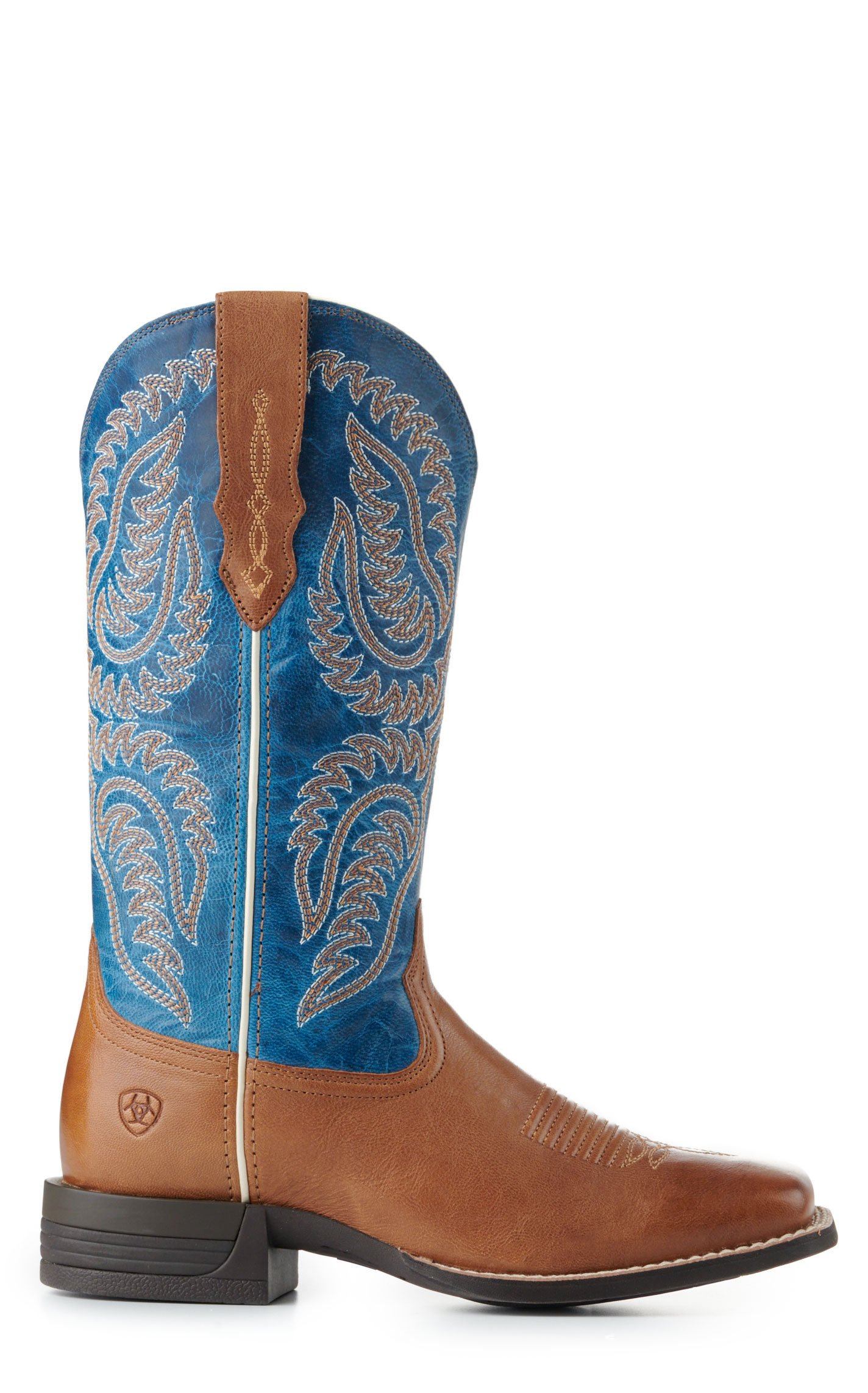Ariat Women's Cattle Caite Peanut and Blue Stretchfit Wide Square Toe Cowboy Boots - Image 1