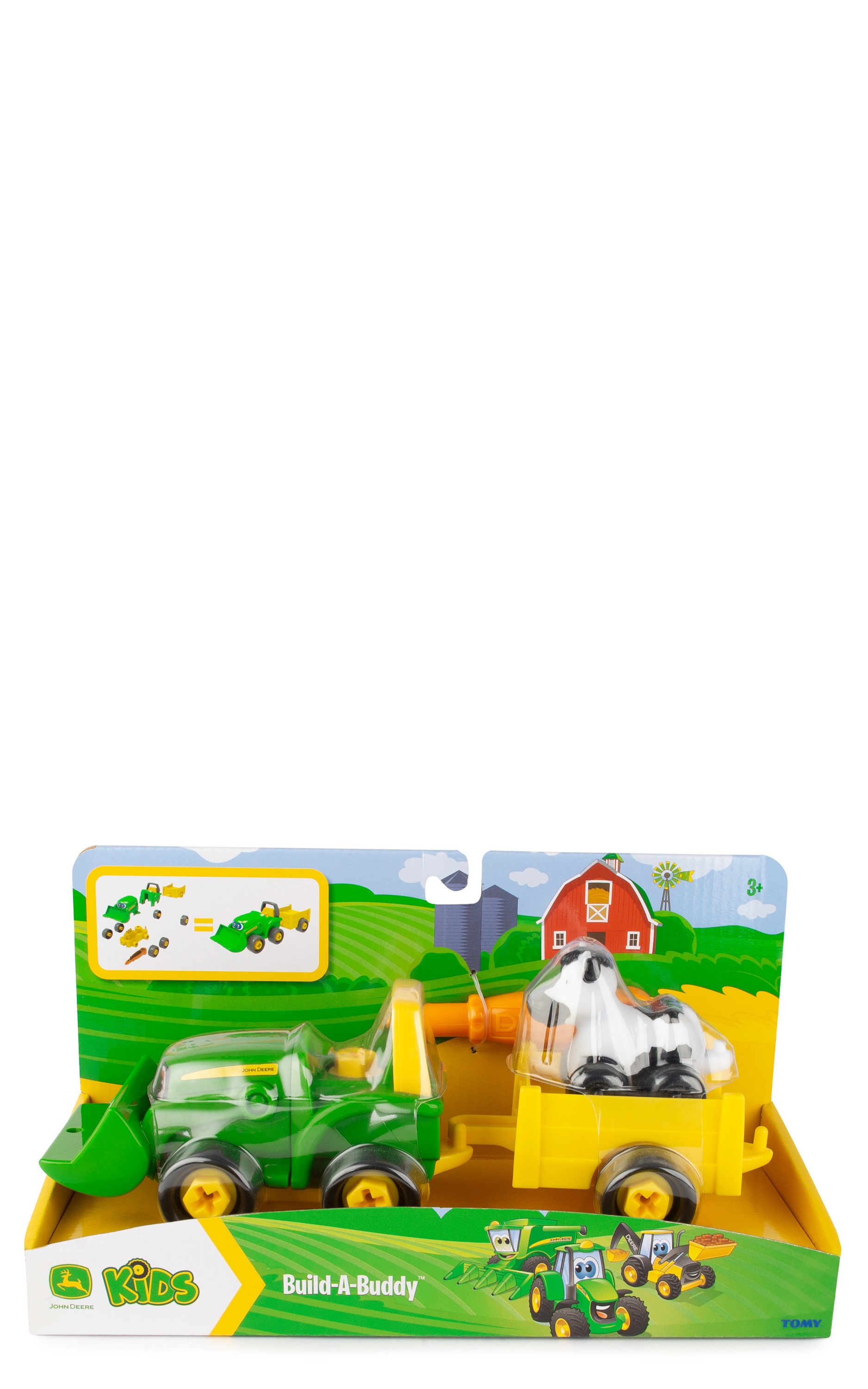 John Deere Build-a-Buddy Bonnie Scoop Tractor with Wagon, Cow and Screwdriver Toy Set - Image 1