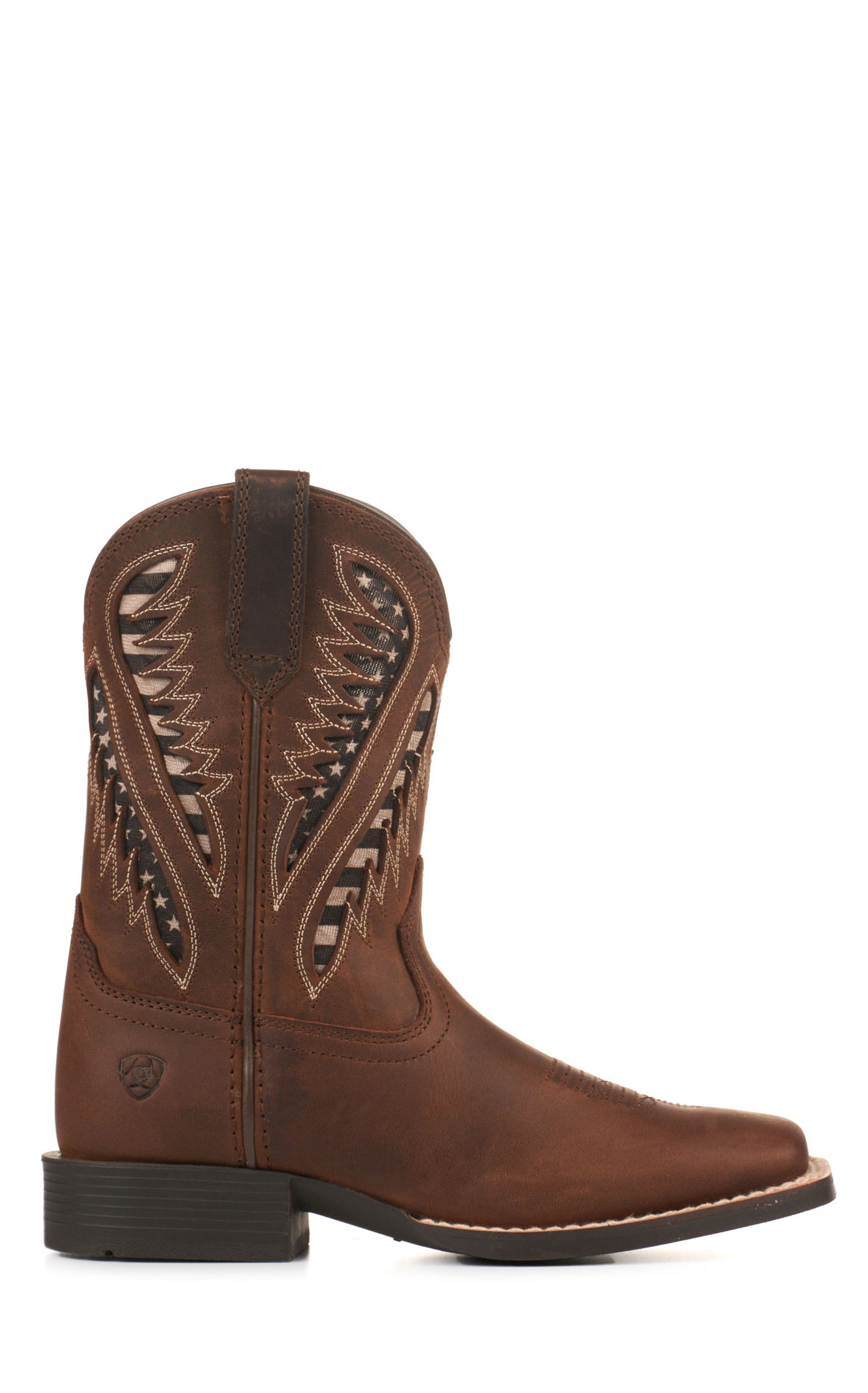 Ariat Youth Quickdraw Distressed Brown with Flag VentTEK Wide Square Toe Cowboy Boots - Image 1