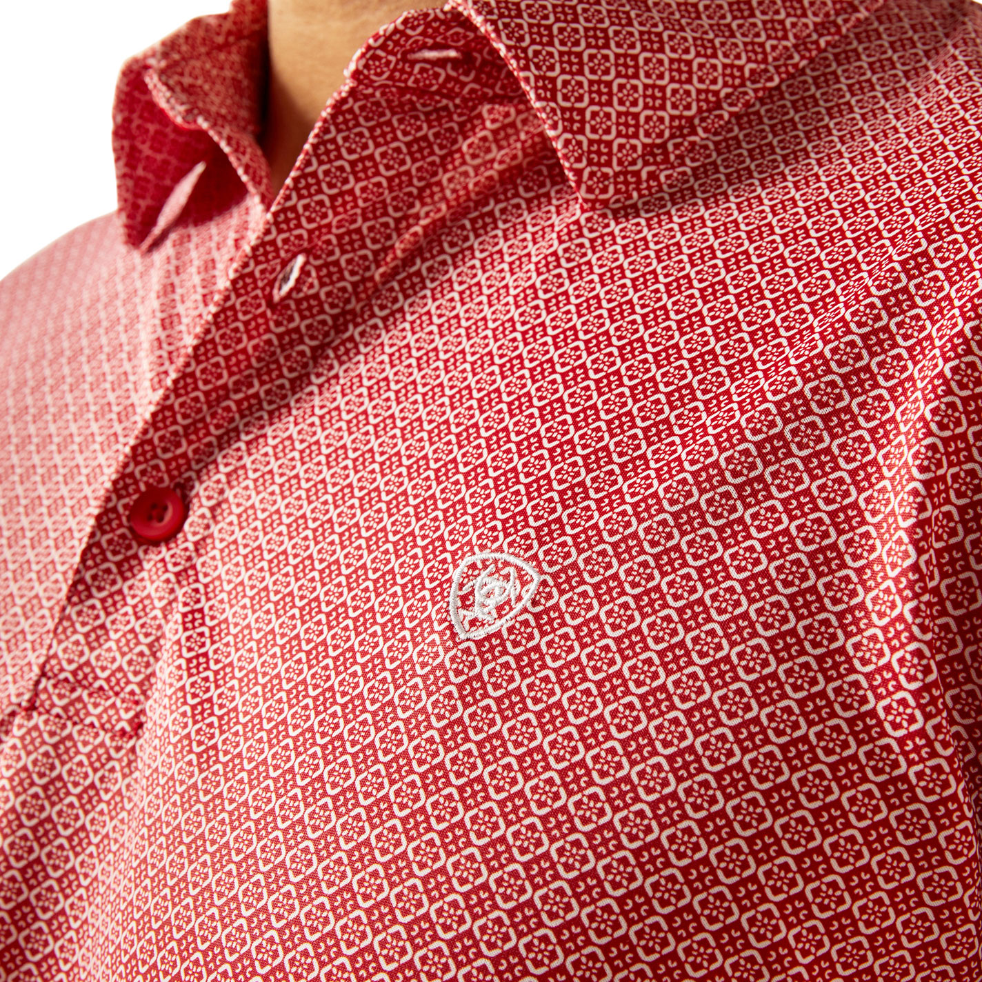 Ariat Men's AriatTEK Red & White Geo Polo Shirt - Image 1