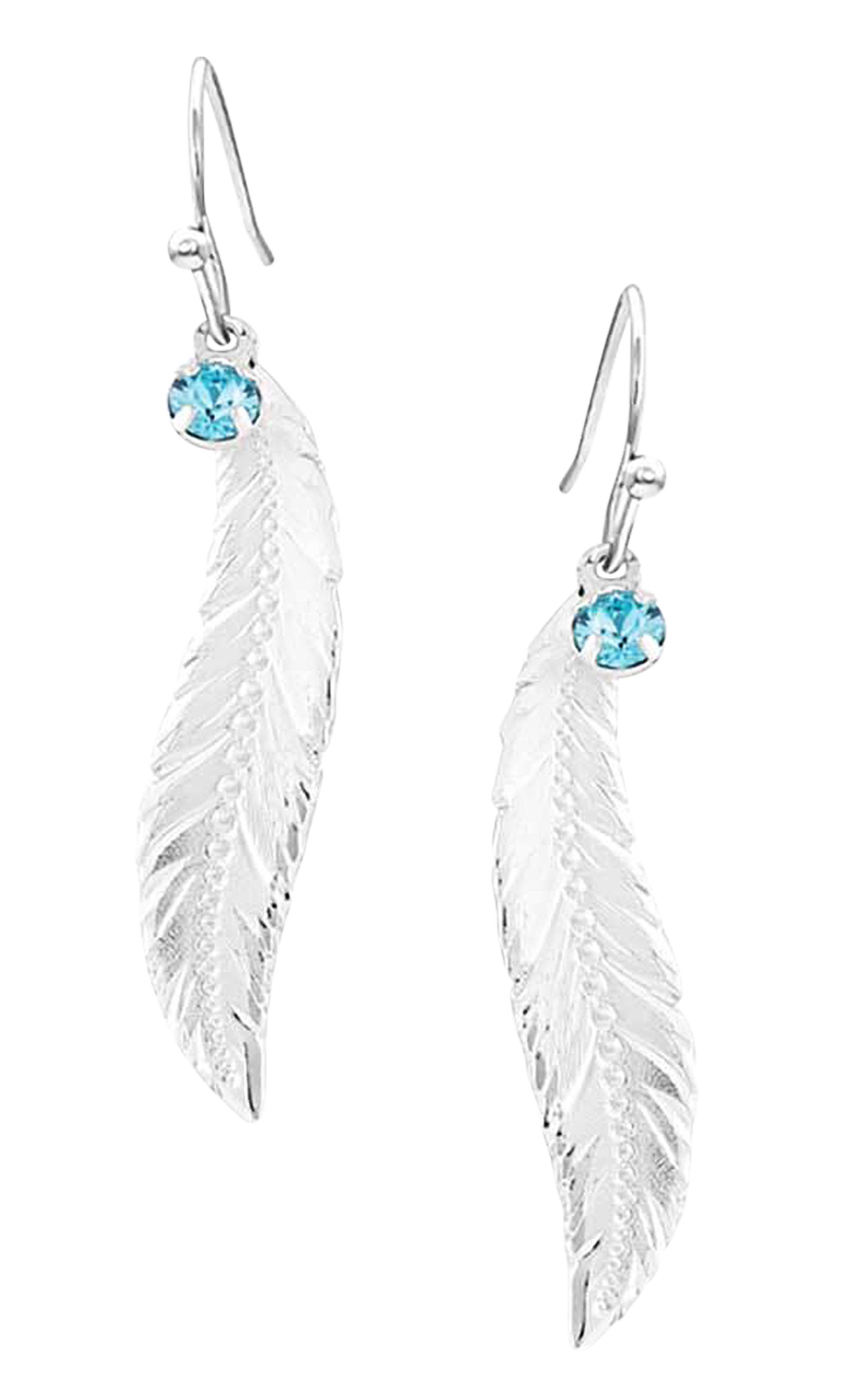 Montana Silversmiths Silver Feather Light Blue Crystal Earrings - Image 1