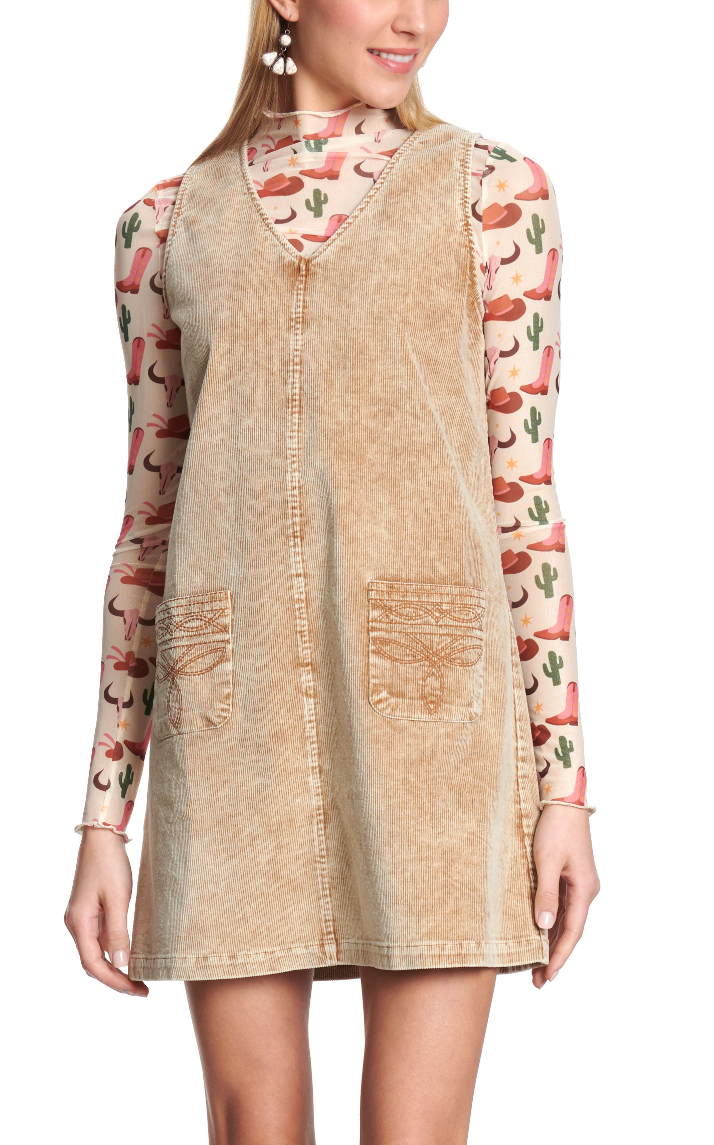 Rockin C Women's Toasted Sand Acid Wash Corduroy Jumper - Image 1