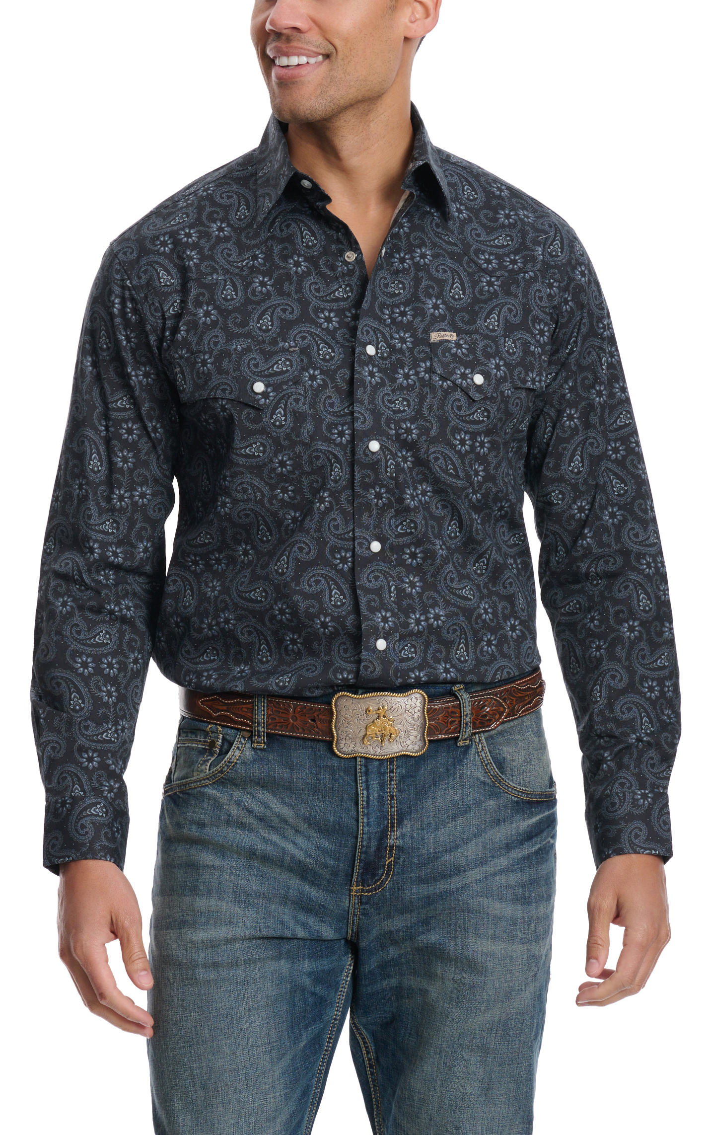 Rafter C Men's ProFlex45 Black & Gray Paisley Western Shirt - Image 1
