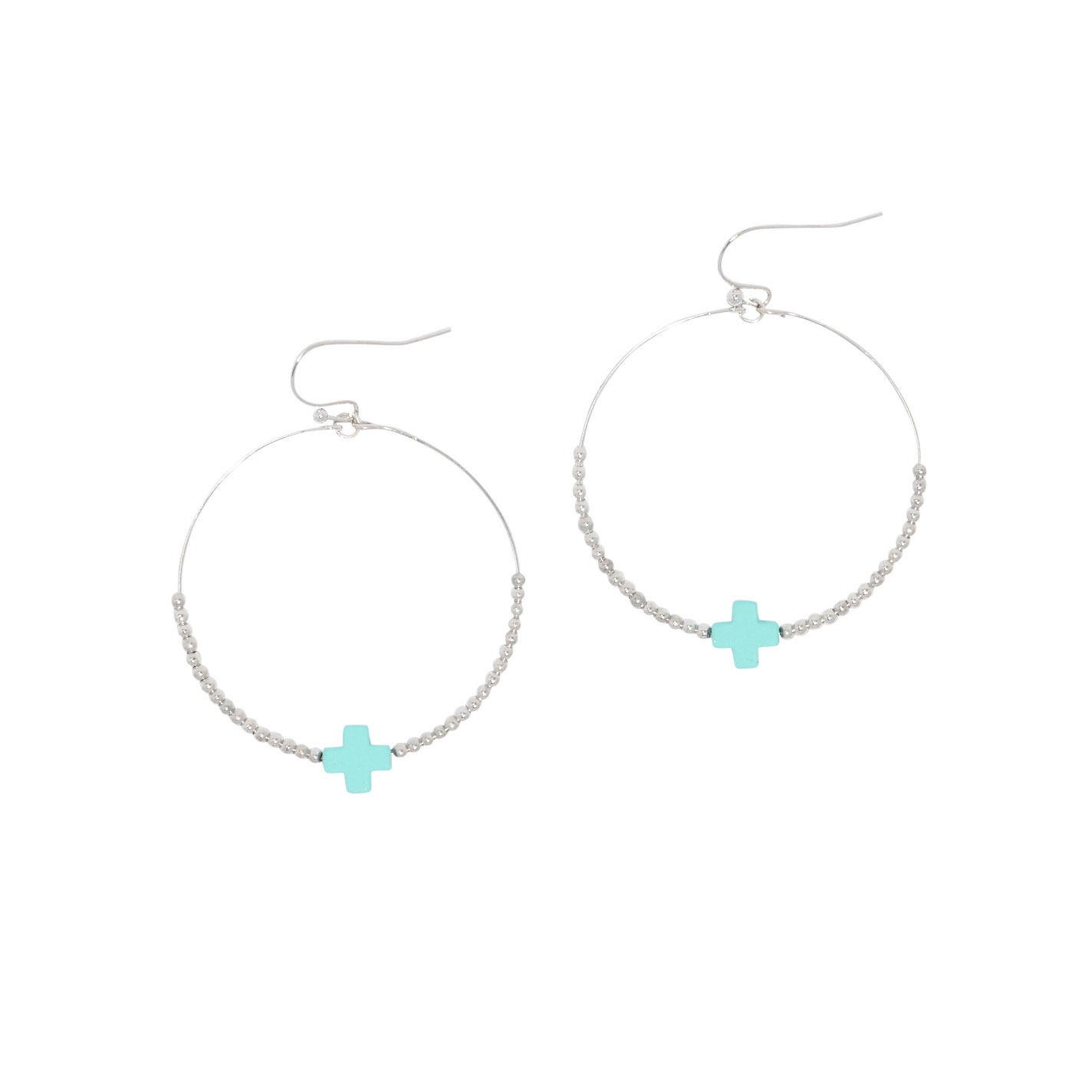 806 by Pink Panache Silver Beaded & Turquoise Circle Earrings - Image 1