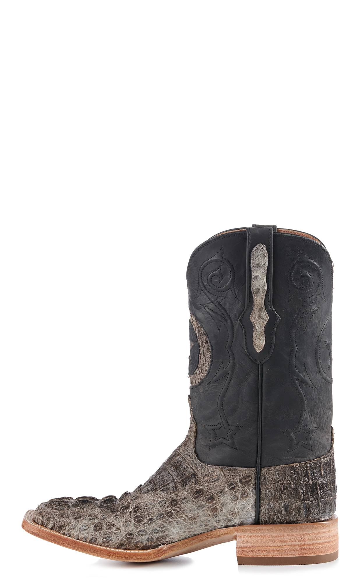 Black Jack Men's Natural Caiman Hornback and Black with Star Inlay Wide Square Toe Exotic Cowboy Boots - Image 1
