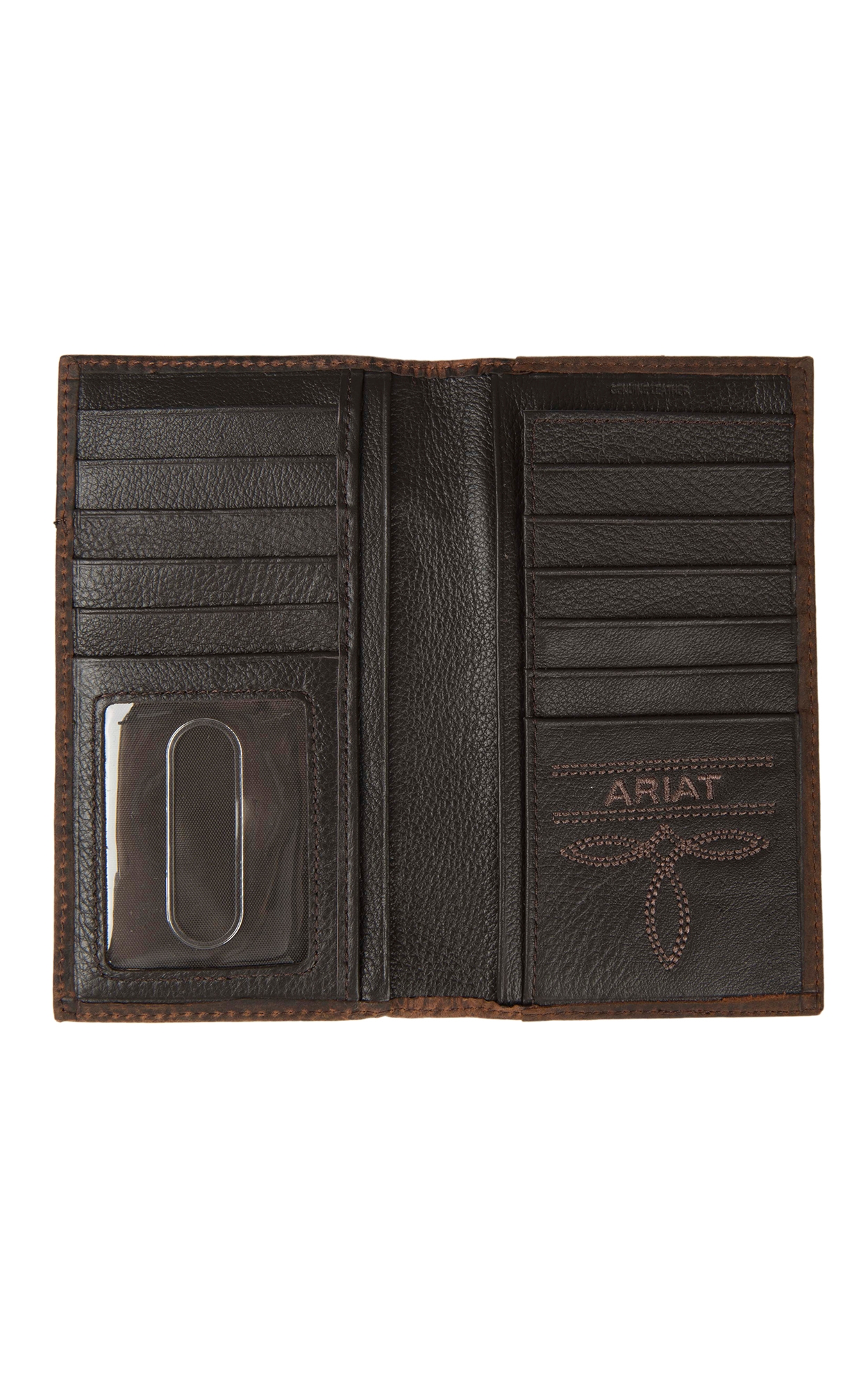 Ariat Brown with Brown Overlay Boot Stitch & Shield Leather Checkbook / Rodeo Wallet - Image 1