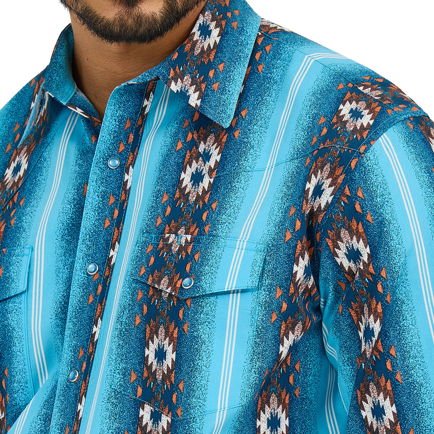 Checotah Men's Blue Aztec Stripe Western Shirt - Image 1