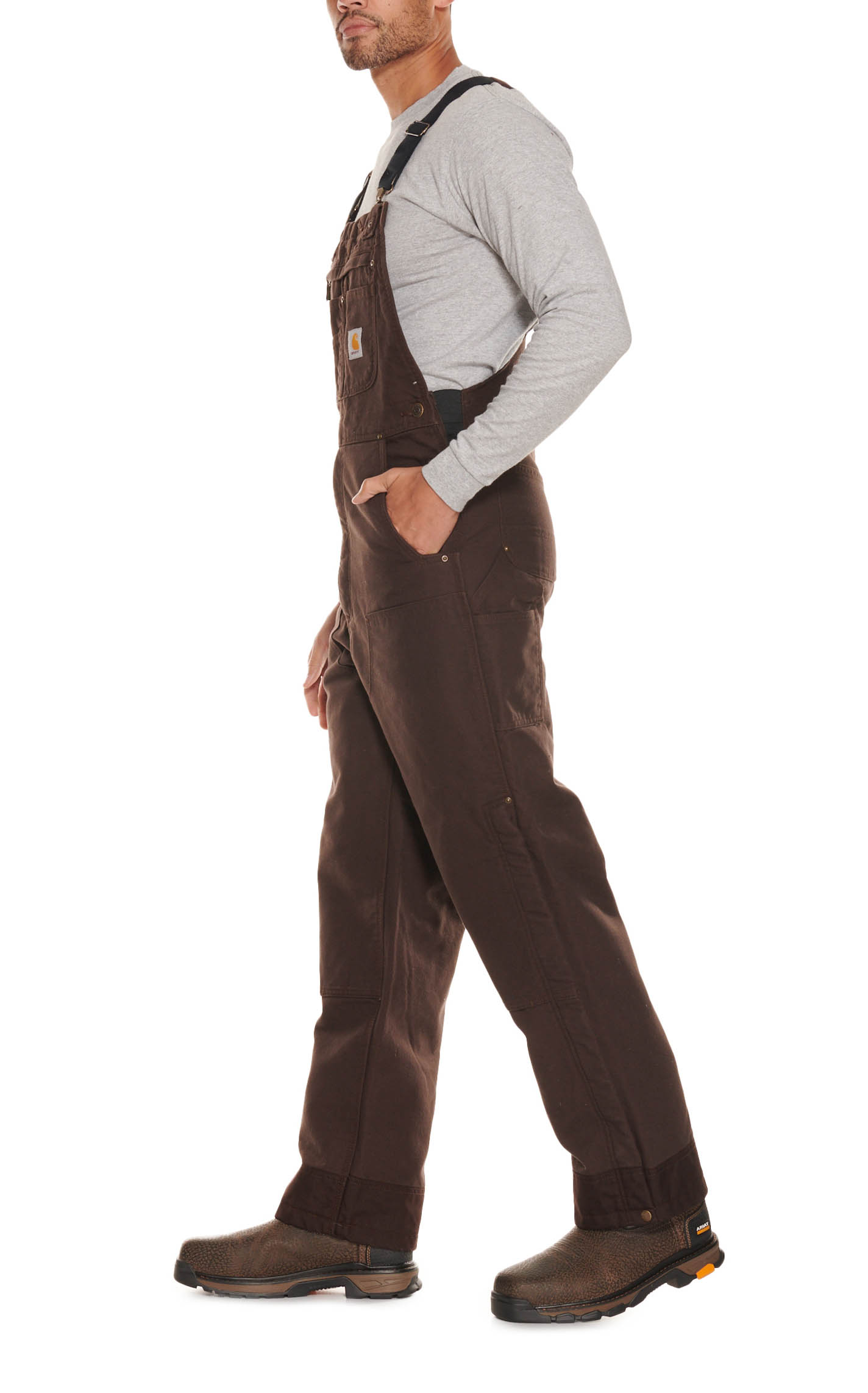 Carhartt Men's Dark Brown Washed Duck Loose Fit Insulated Bib Overalls - Image 1