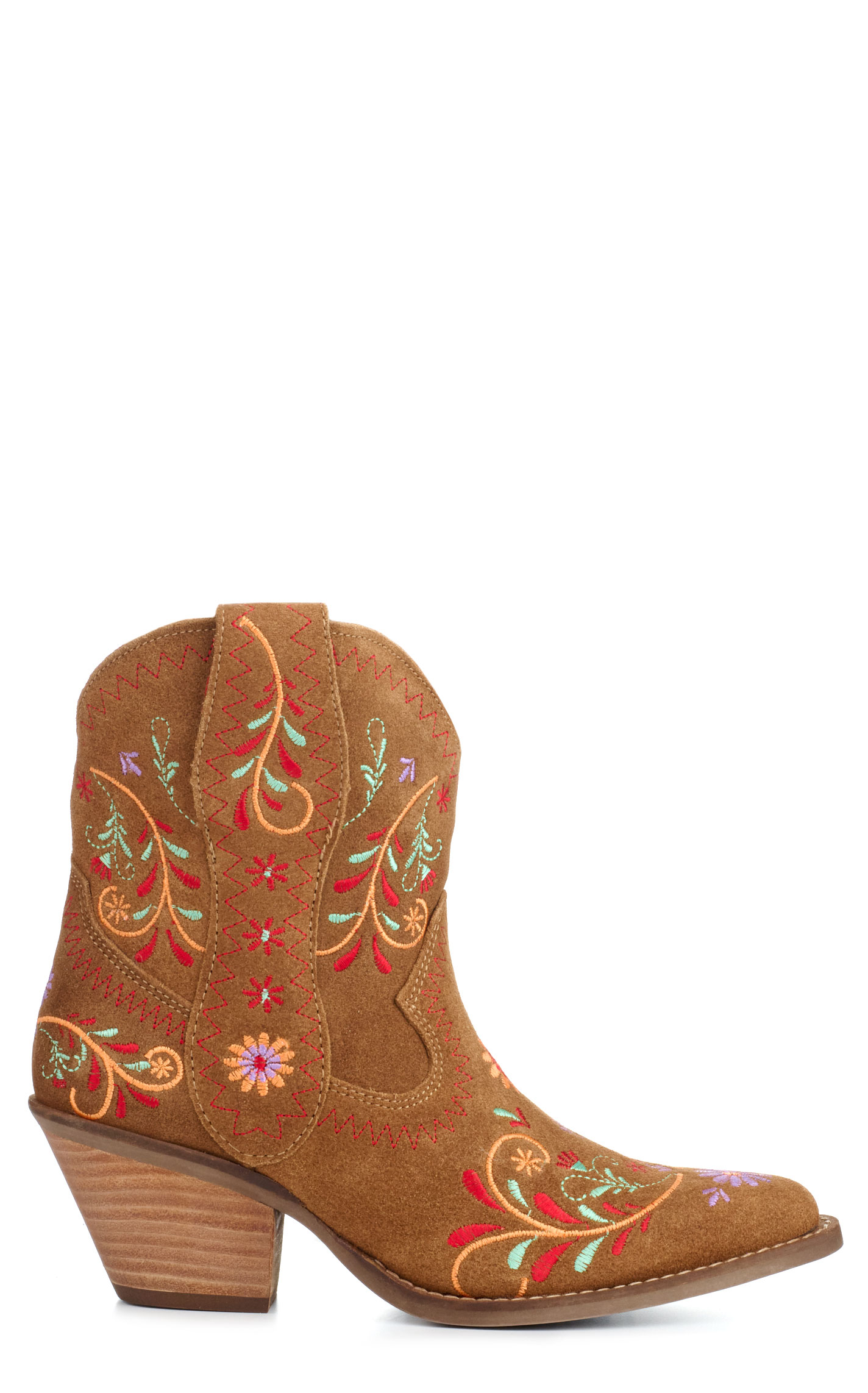 Dingo Women's Sugar Bug Camel Suede with Floral Embroidery Round Toe Booties - Image 1