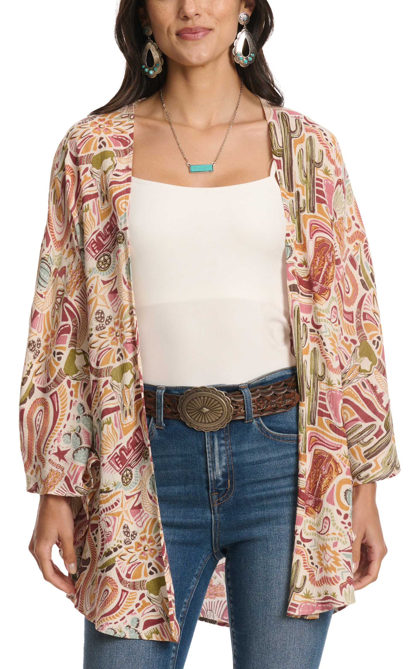 Rockin C Women's Colorful Western Print Kimono - Image 1
