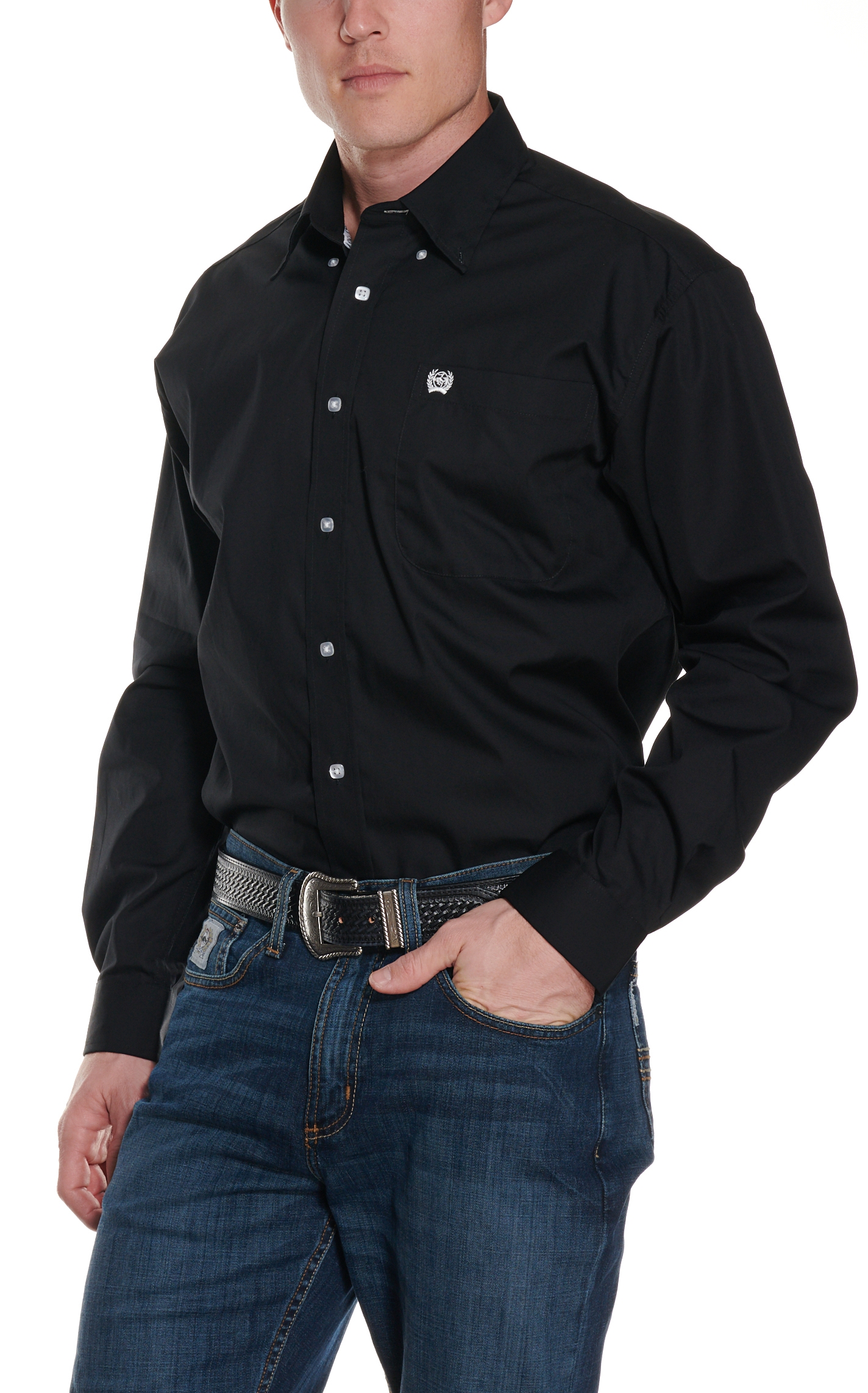 Cinch Men's Solid Black Long Sleeve Western Shirt - Image 1