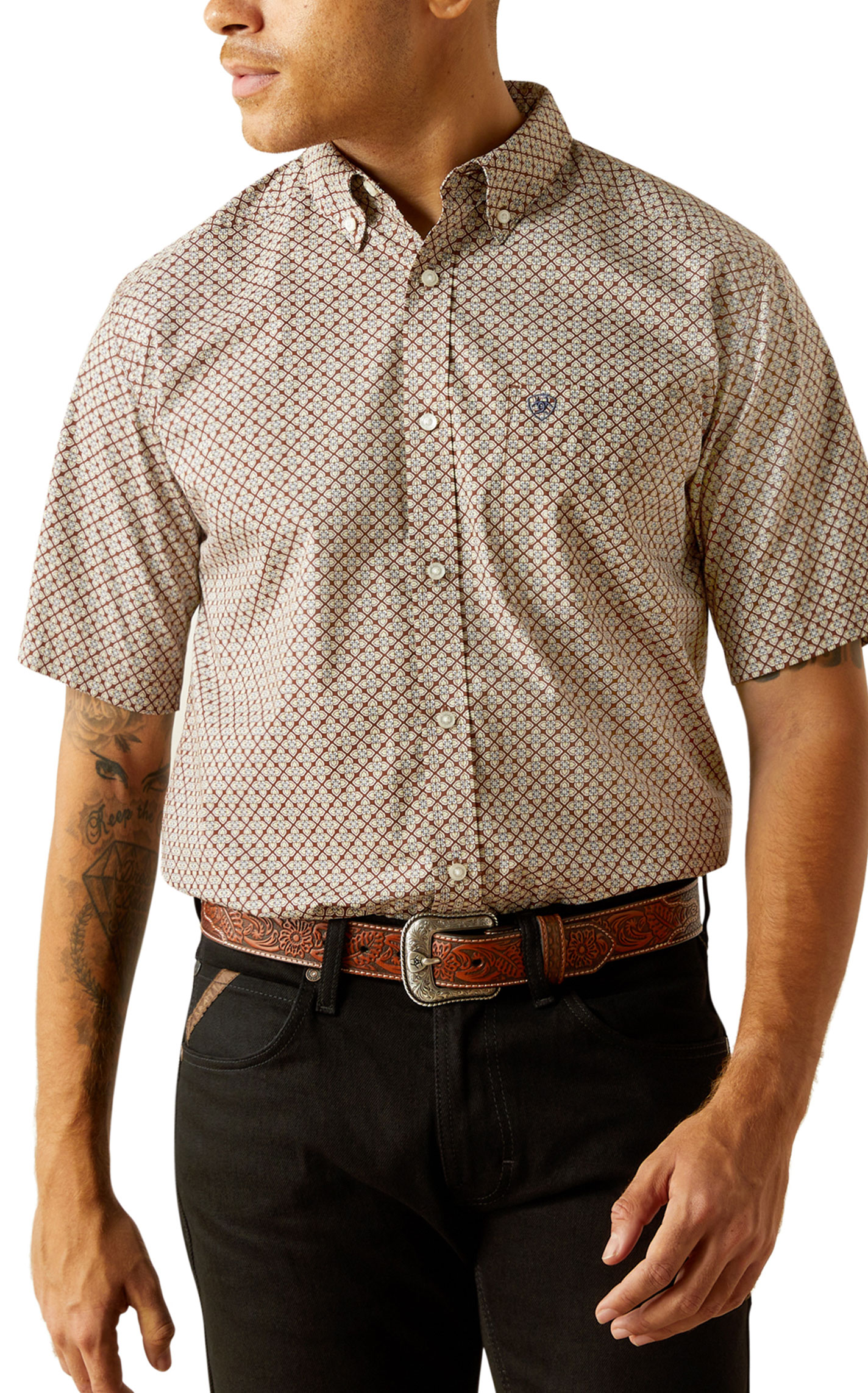Ariat Men's Carmelo Wine & Sage Geo Western Shirt - Image 1