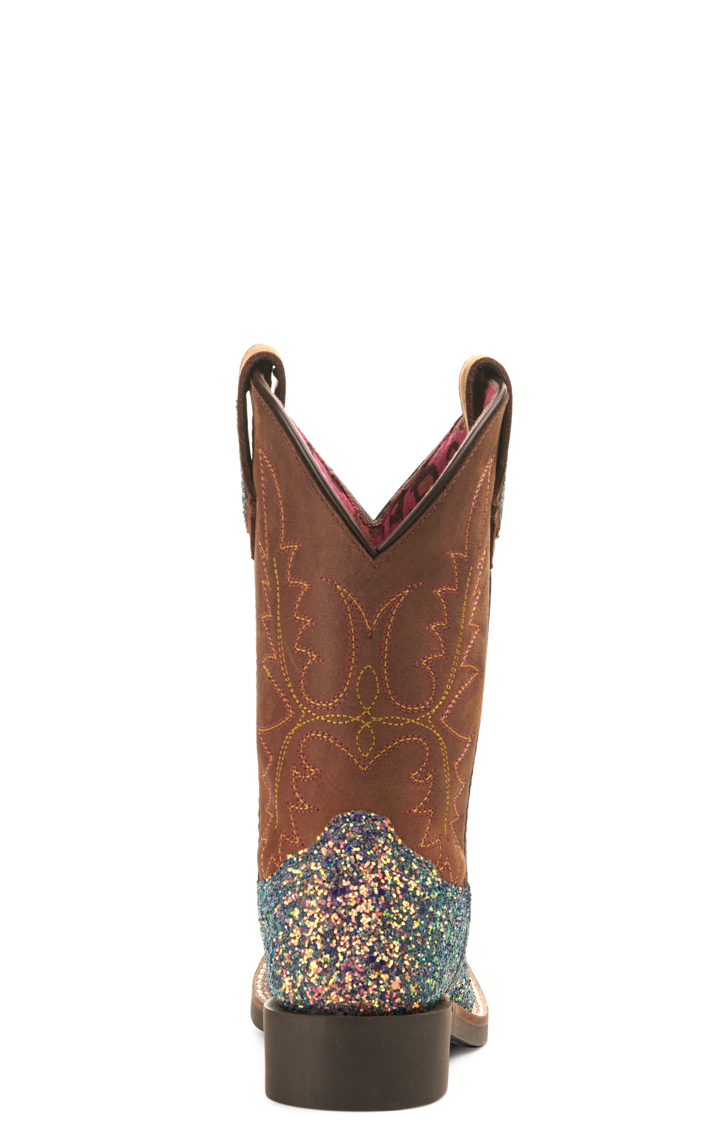Smoky Mountain Girls Crazy Horse Brown and Mermaid Glitter Wide Square Toe Cowboy Boot - Image 1