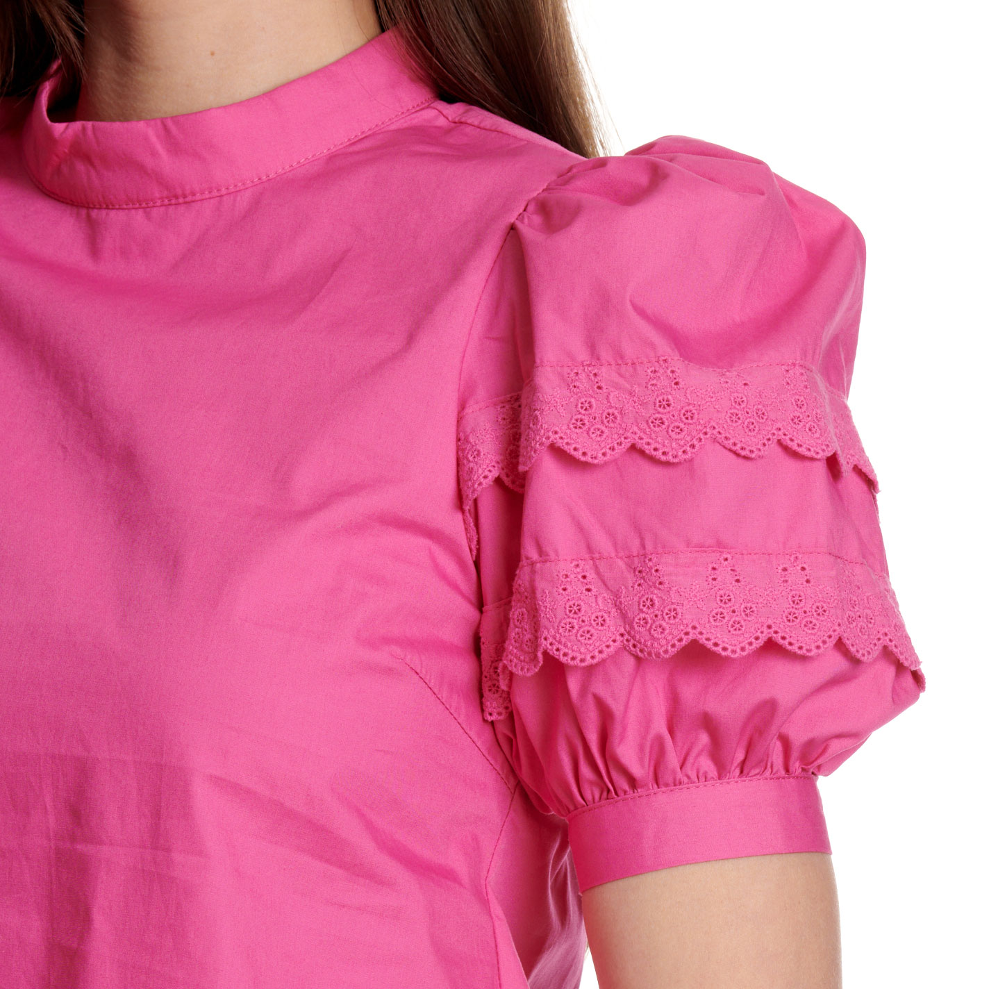 Pretty Follies Women's Fuchsia Puff Sleeve Eyelet Trim Top  - Image 1