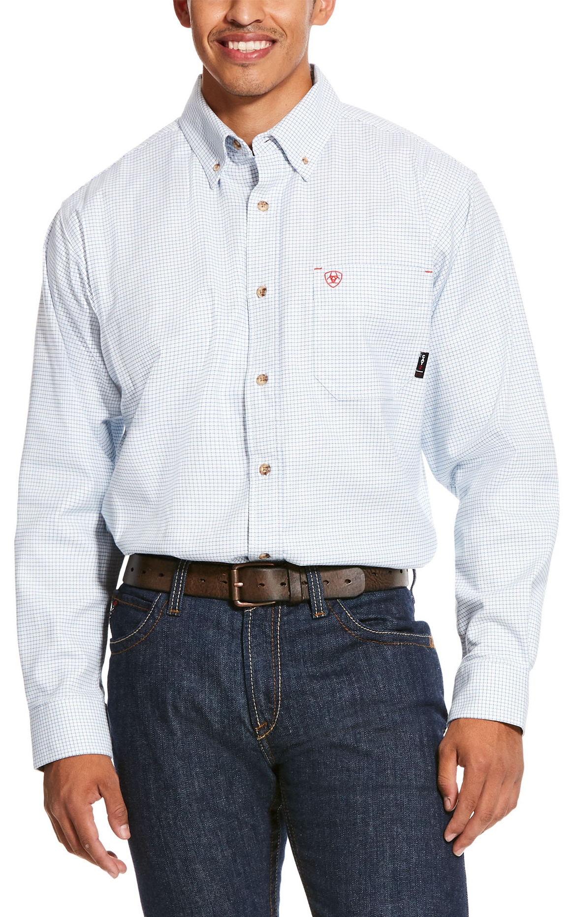 Ariat Men's White Multi Twill DuraStretch Long Sleeve FR Work Shirt - Image 1