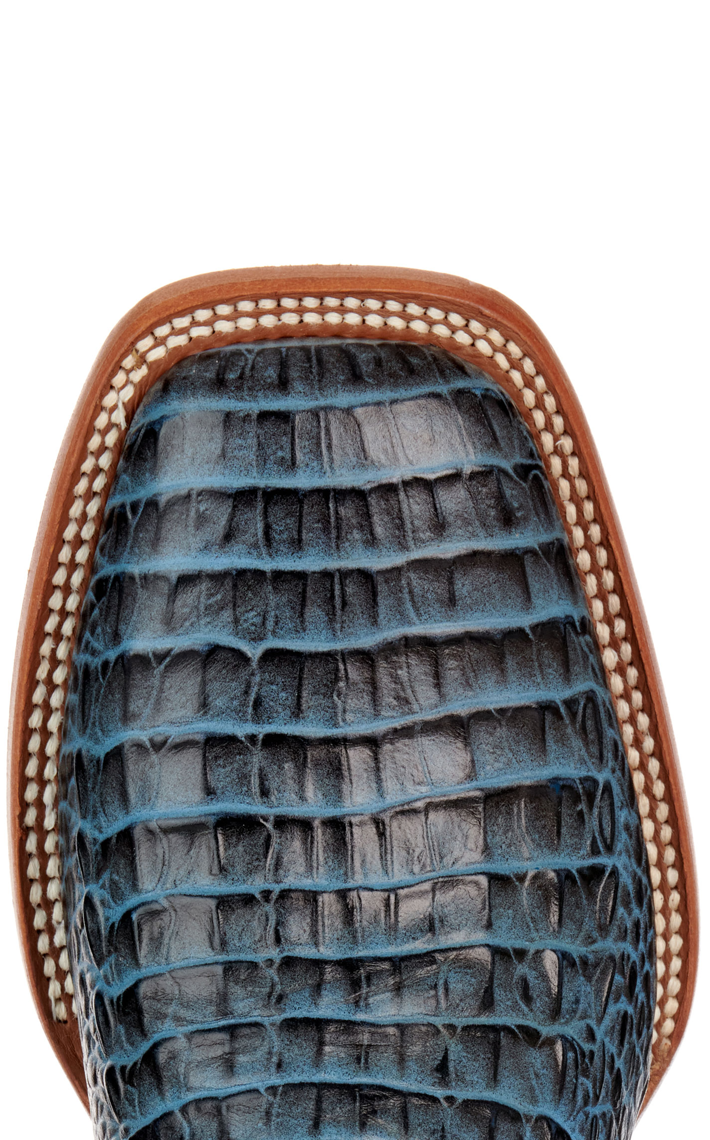 Cavender’s Women’s Endurance Chocolate and Blue Crocodile Print Wide Square Toe Cowboy Boots  - Image 1