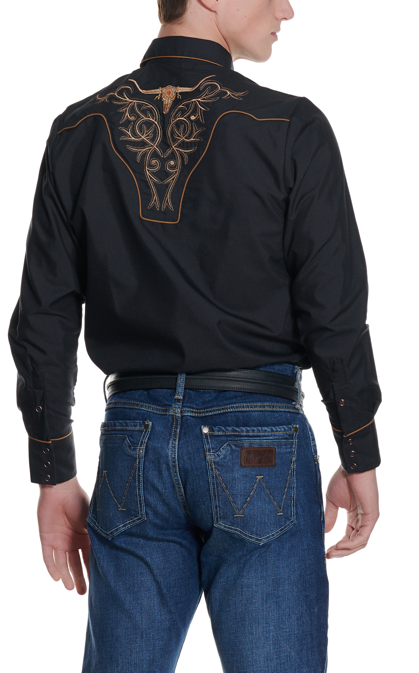 Ranger's Legend Men's Black & Copper Embroidered Western Shirt - Image 1
