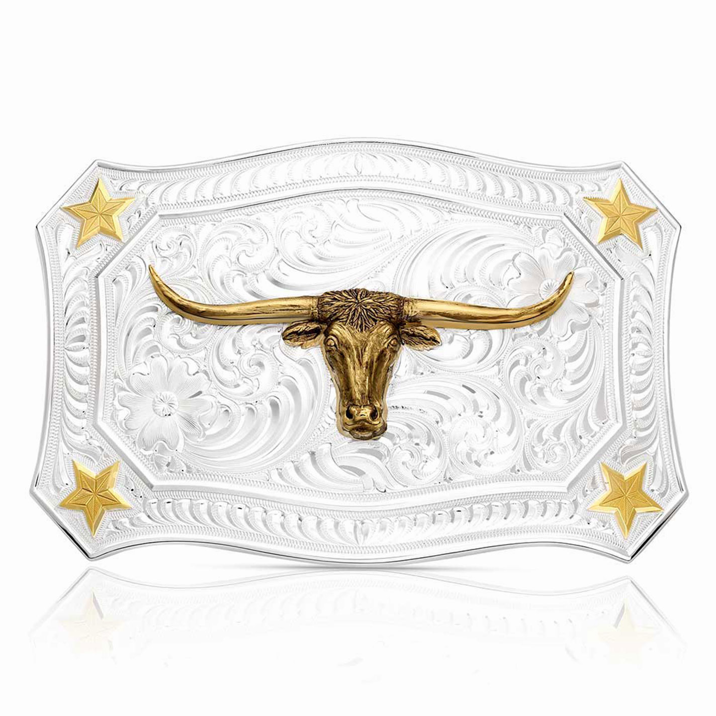Montana Silversmiths Lonestar Legacy Silver & Gold Longhorn Belt Buckle - Image 1