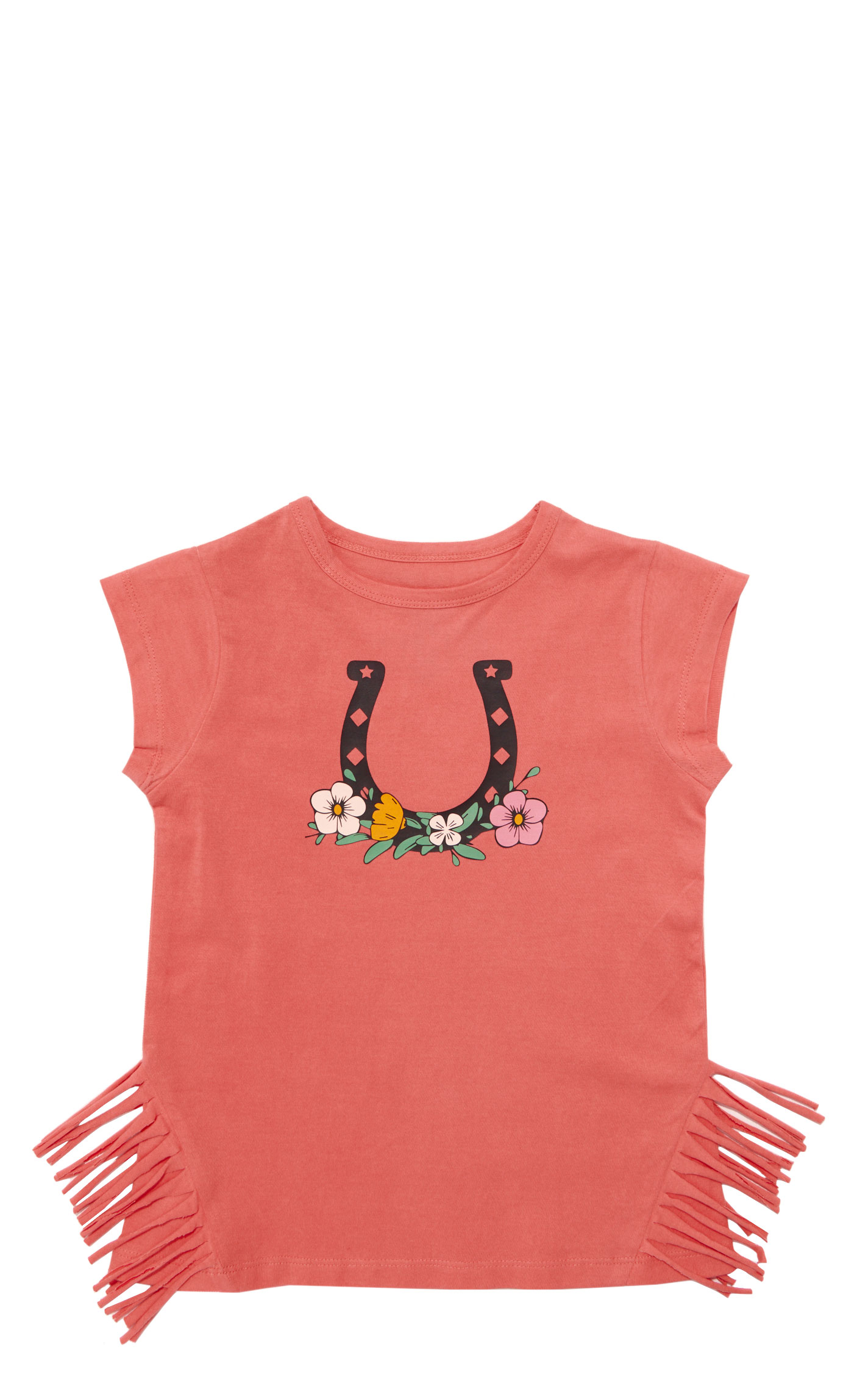 Rockin' C Girl's Melon Fringe Knit Horseshoe Graphic Top - Image 1