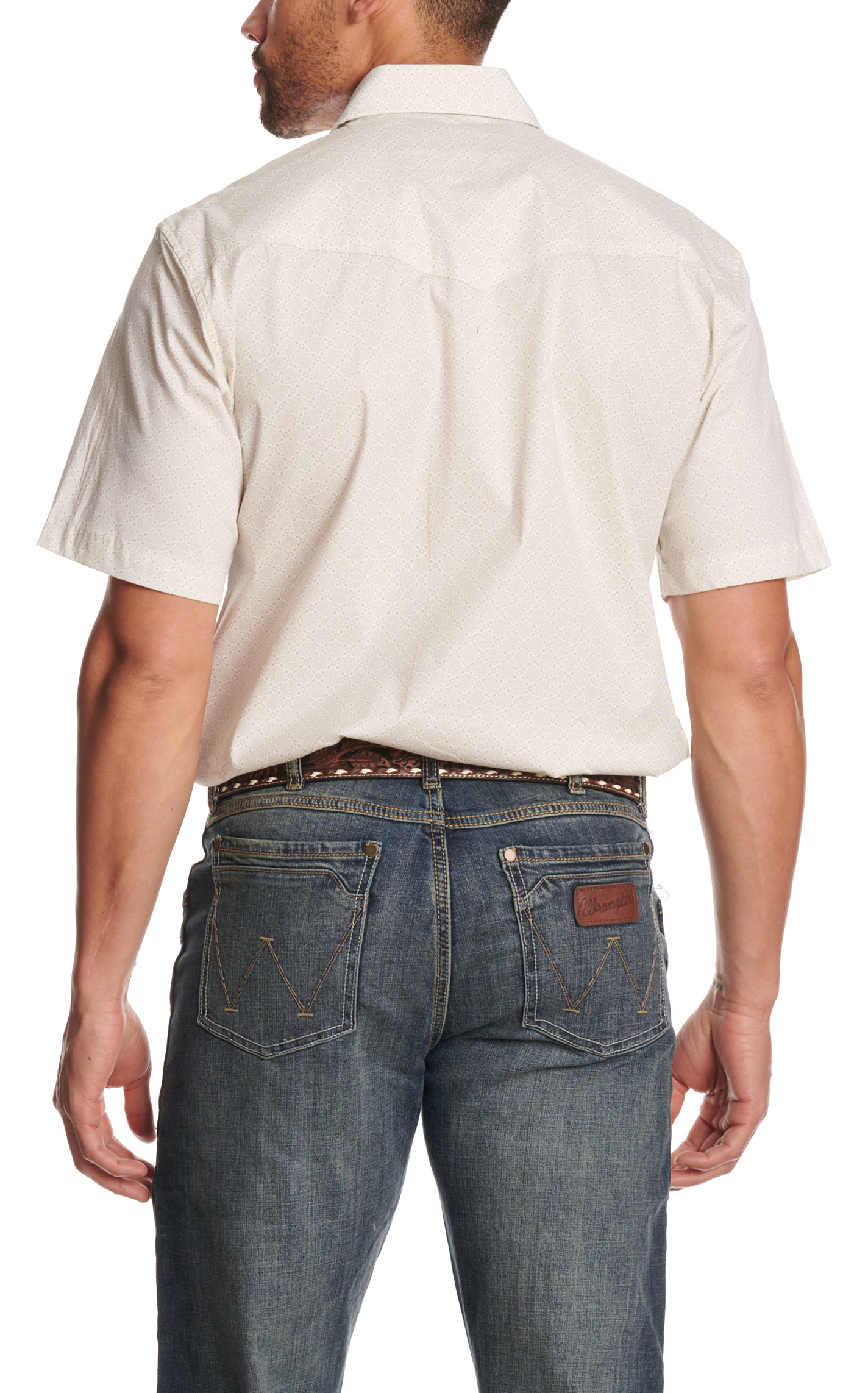 Rafter C Men's Taupe Wallpaper Print Stretch Western Shirt - Image 1