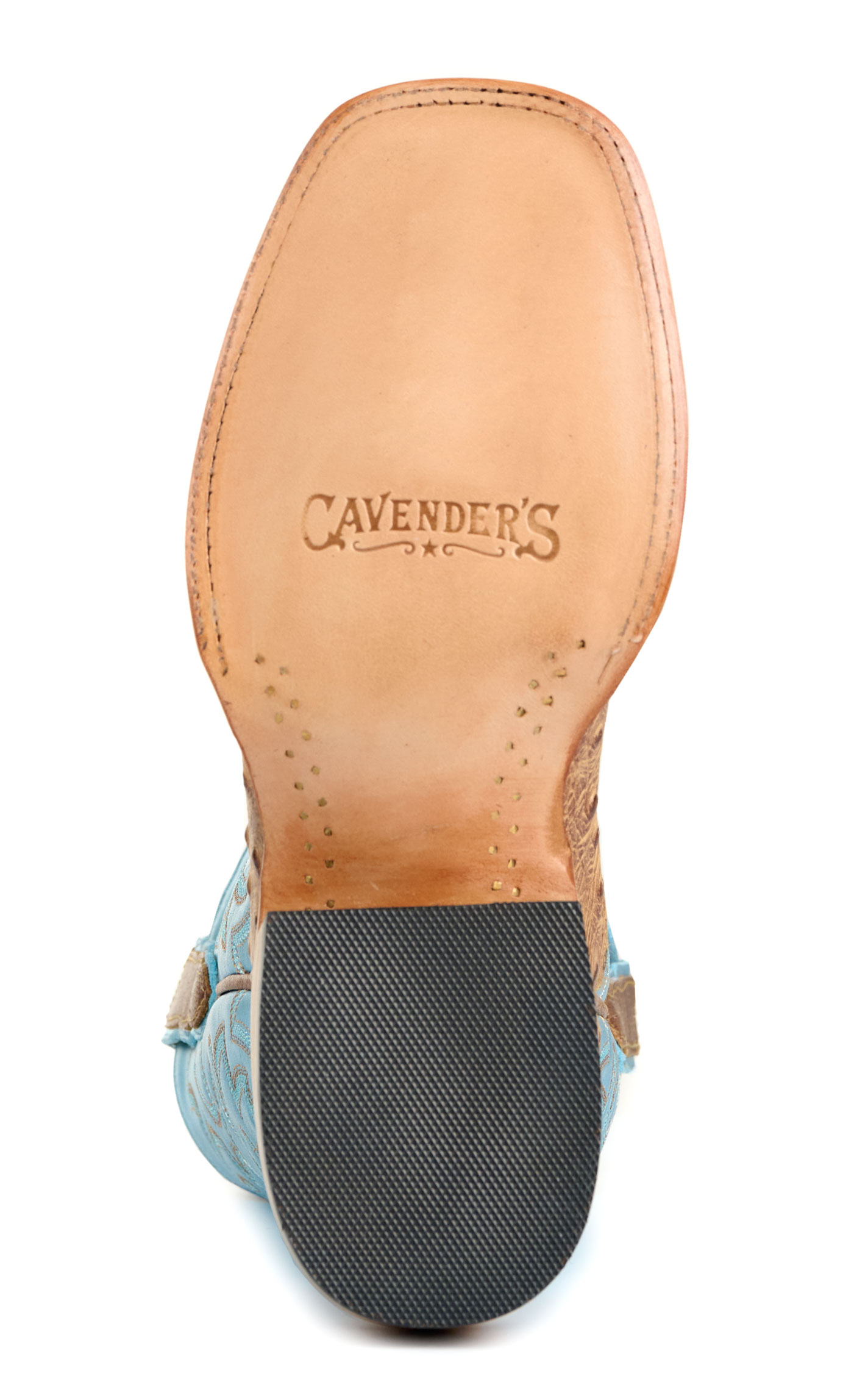 Cavender’s Women’s Endurance Saddle Tan Ostrich Print and Metallic Blue Wide Square Toe Cowboy Boots  - Image 1