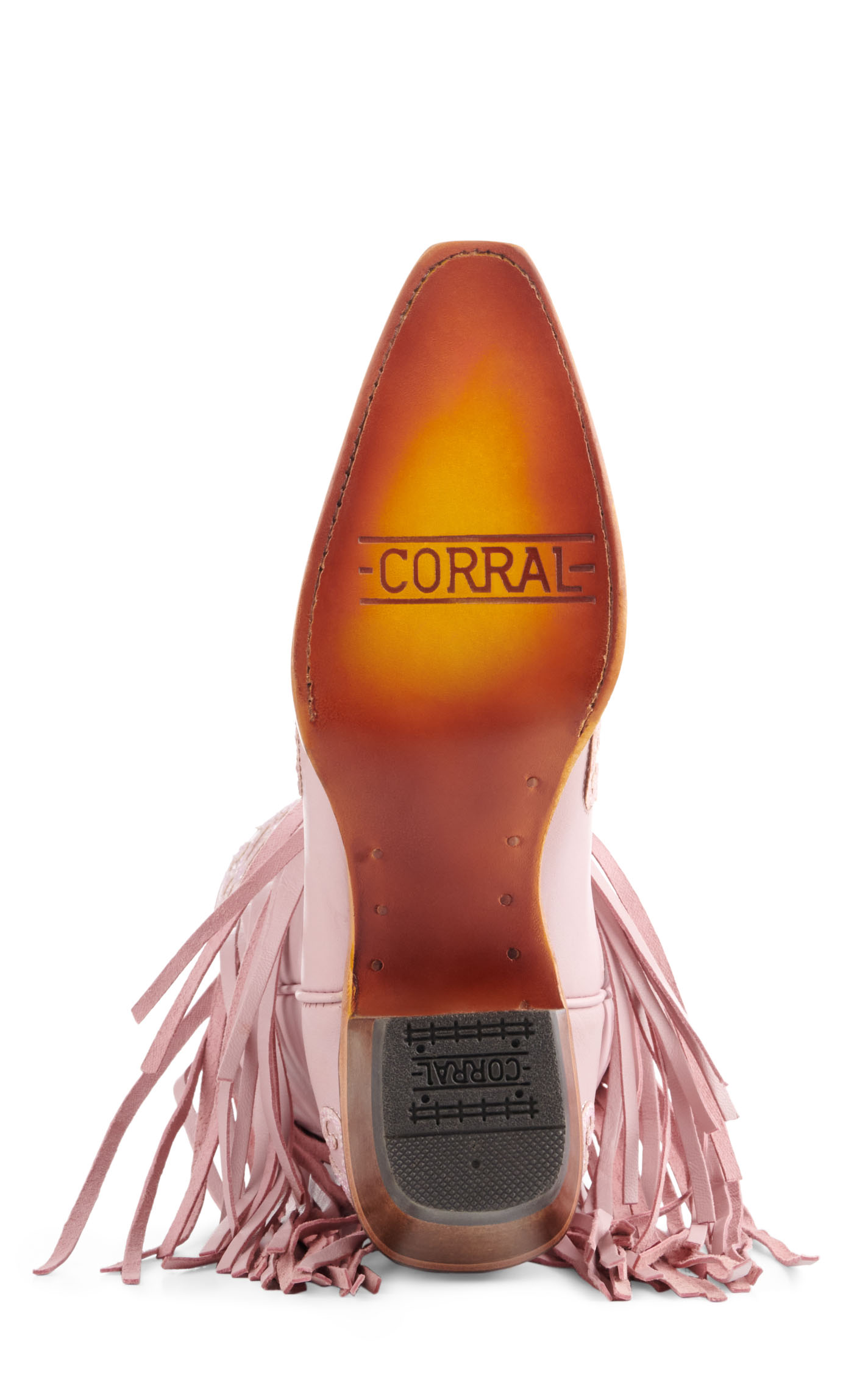 Corral Girls' Pink with Glitter Overlay and Fringe Snip Toe Cowboy Boots - Image 1
