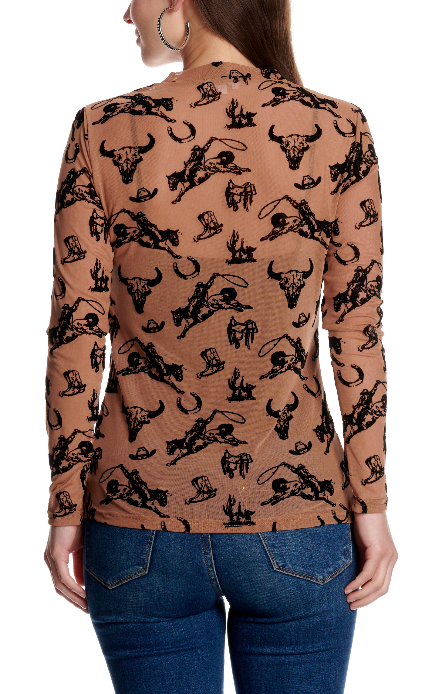 Merigold Kiss Women's Light Brown Bronco Flocked Mesh Top - Image 1