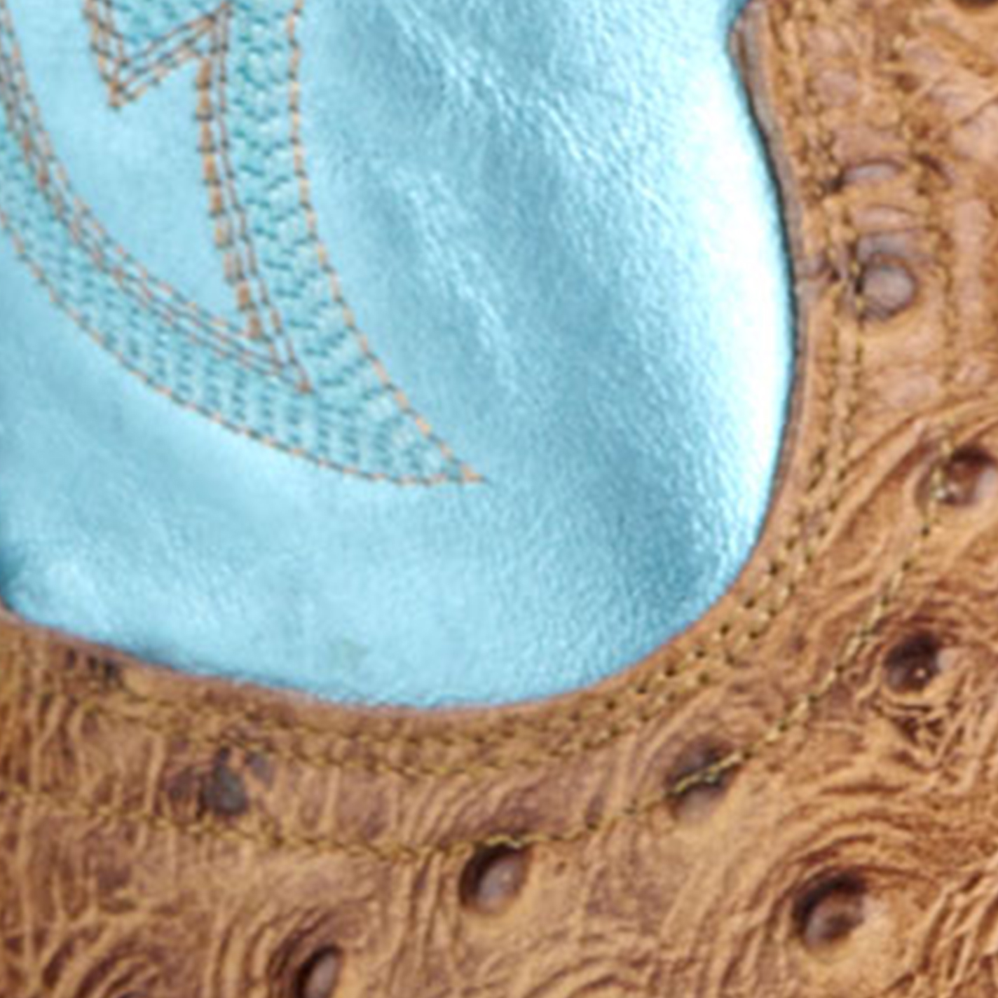 Cavender’s Women’s Endurance Saddle Tan Ostrich Print and Metallic Blue Wide Square Toe Cowboy Boots  - Image 1