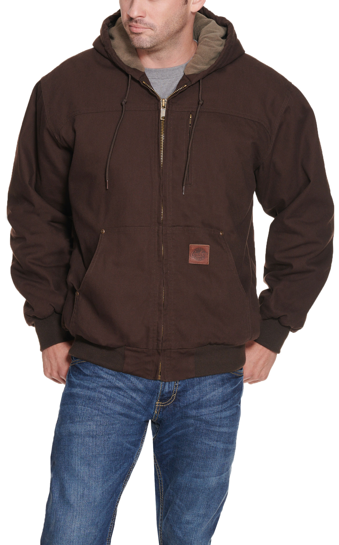 Cowboy Workwear Men's Dark Brown Hooded Canvas Jacket - Image 1