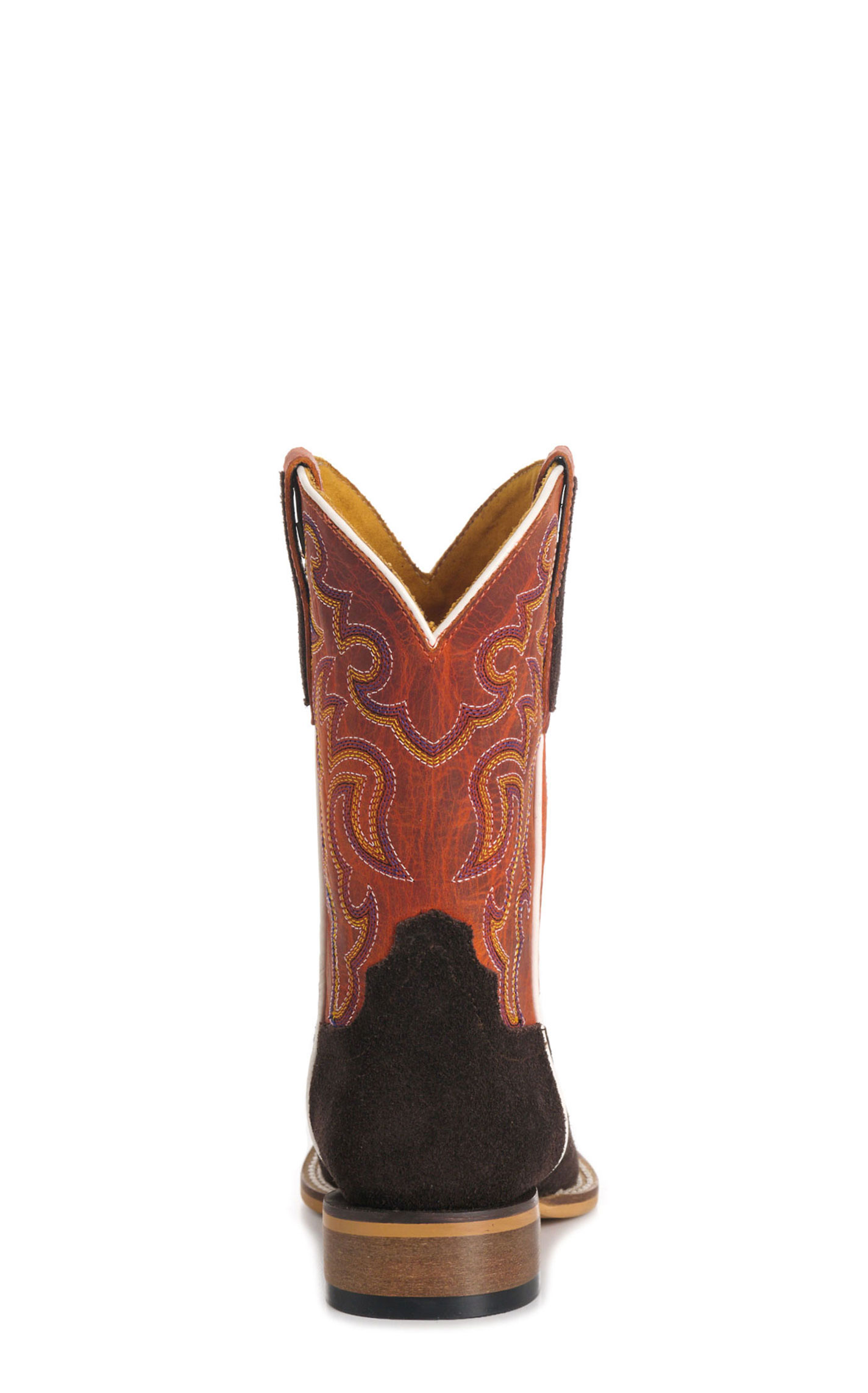 Cavender’s Kids' Orange & Chocolate Roughout Suede Punchy Toe Cowboy Boots - Image 1